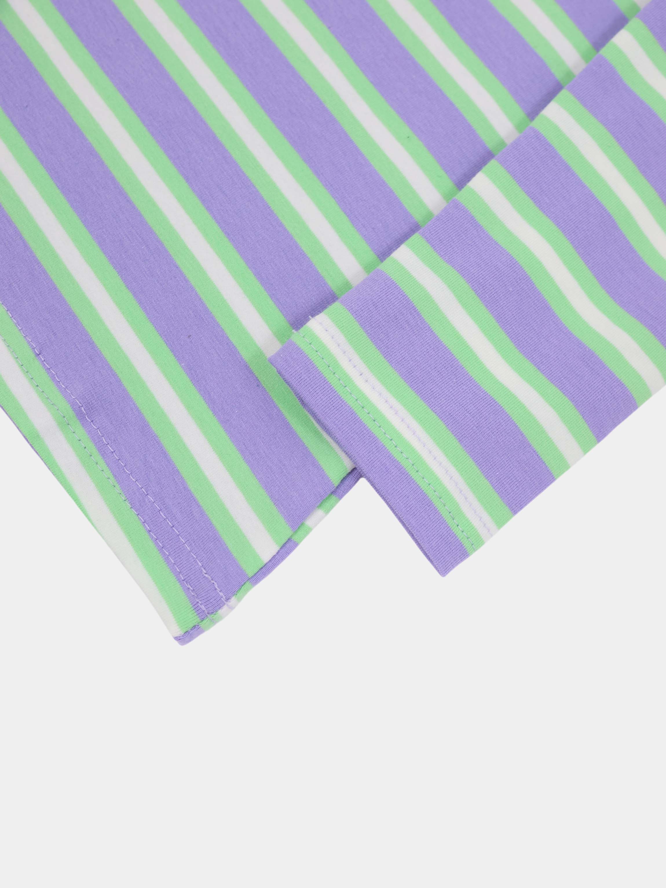 Embroidered Crown Striped Tee-Lavender/Mint/White