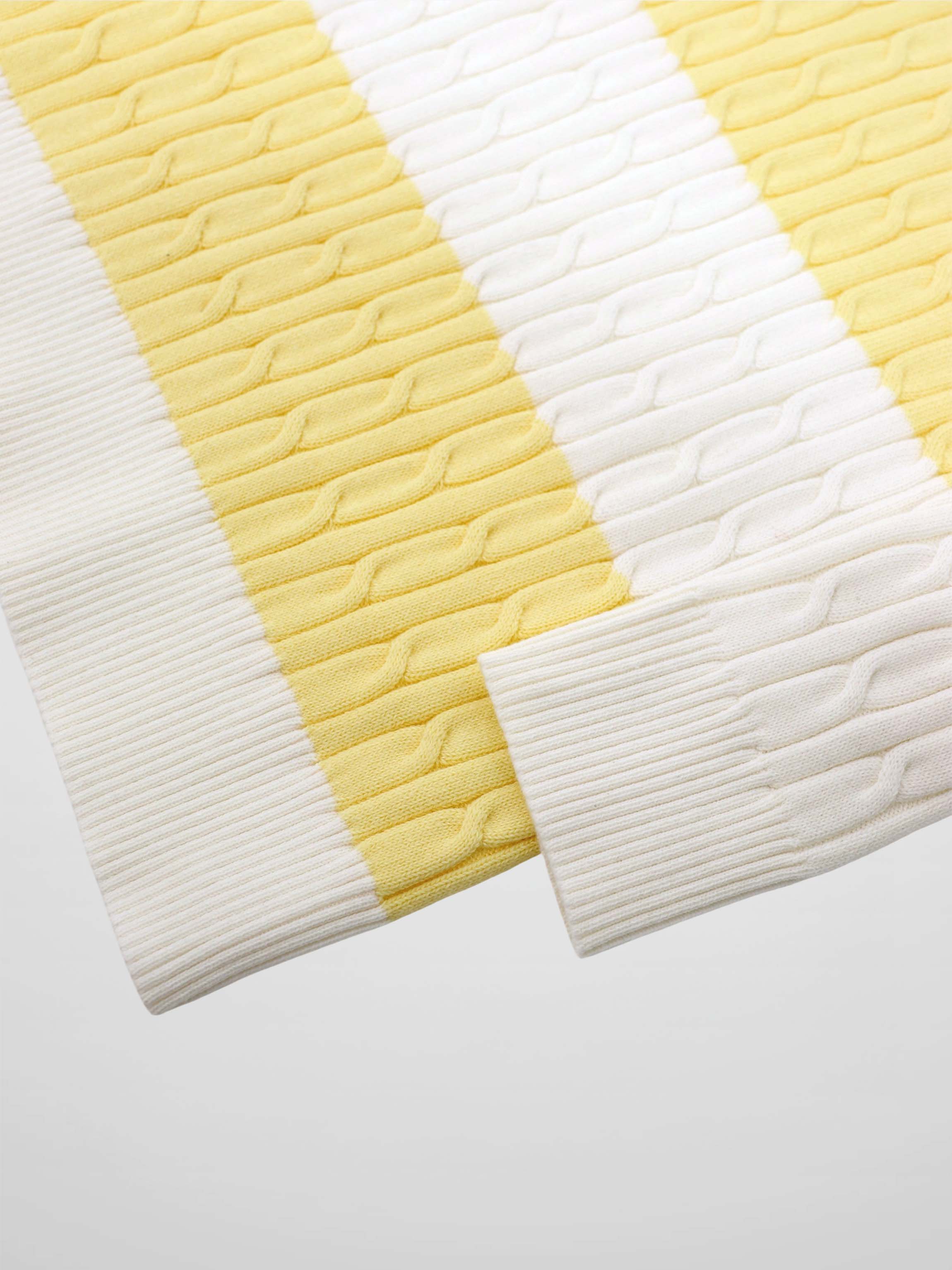 Striped Cable Sweater-Yellow/White