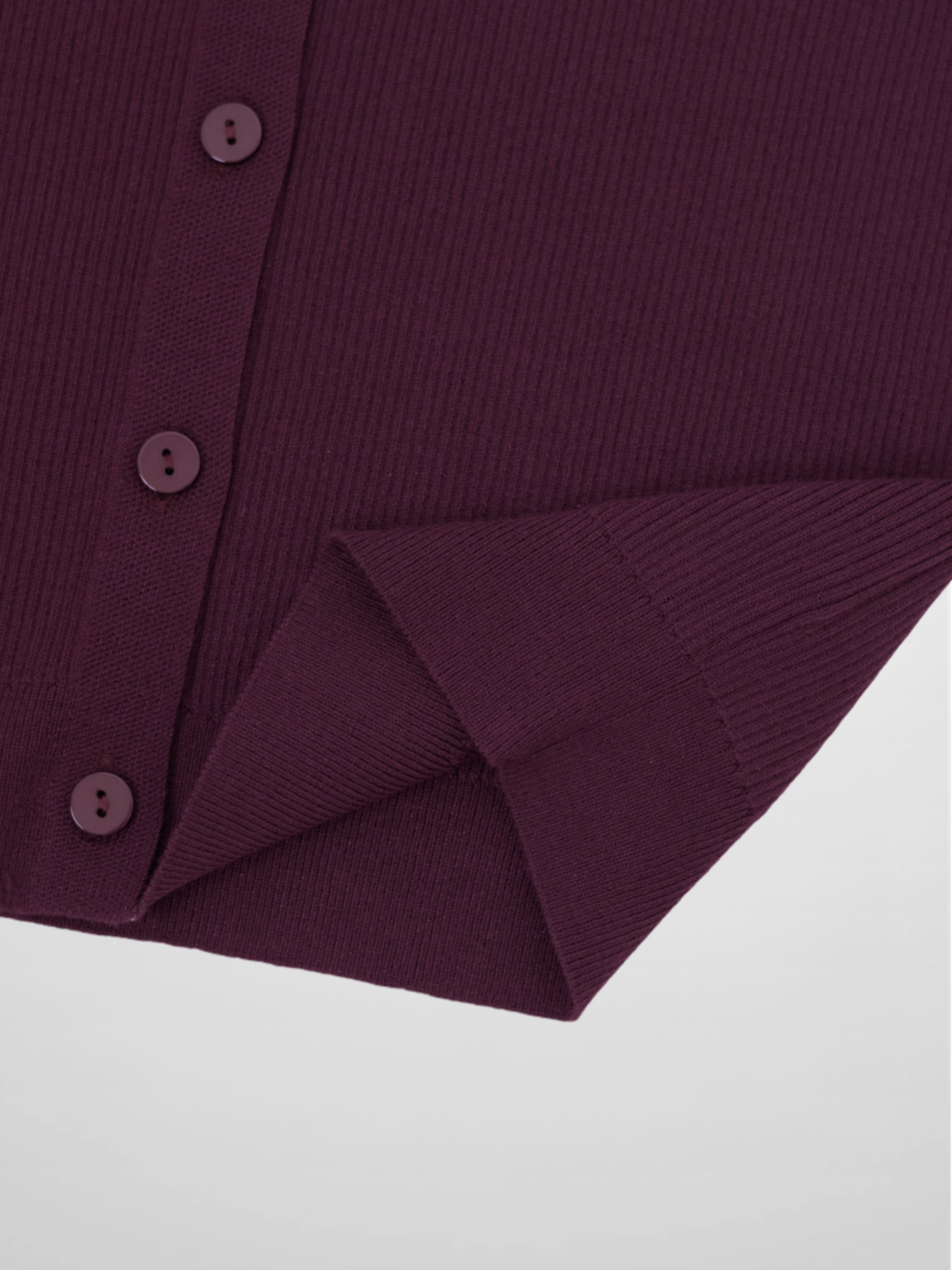 Ribbed Crew Neck Cardigan-Eggplant