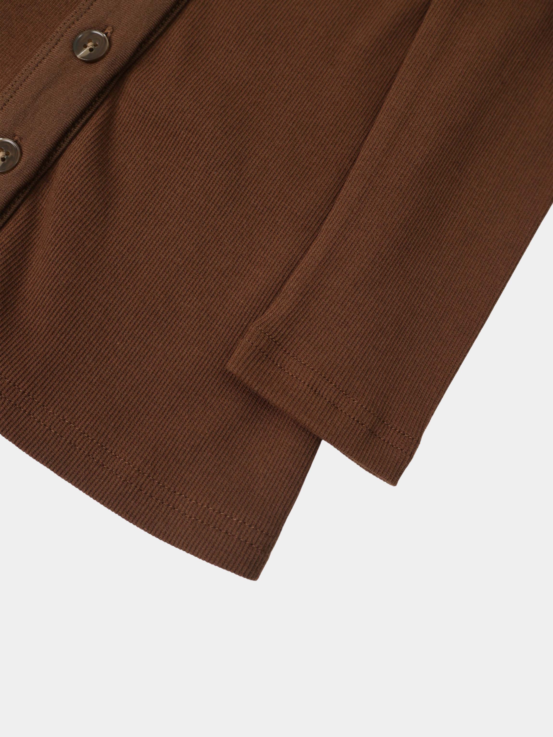 Ribbed Button Down Shirt-Brown
