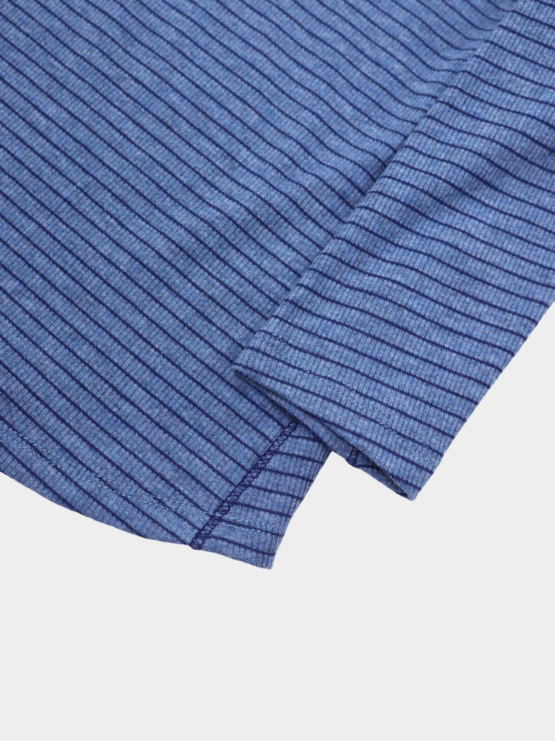 Striped Cross Stitch T-Shirt-Denim Blue