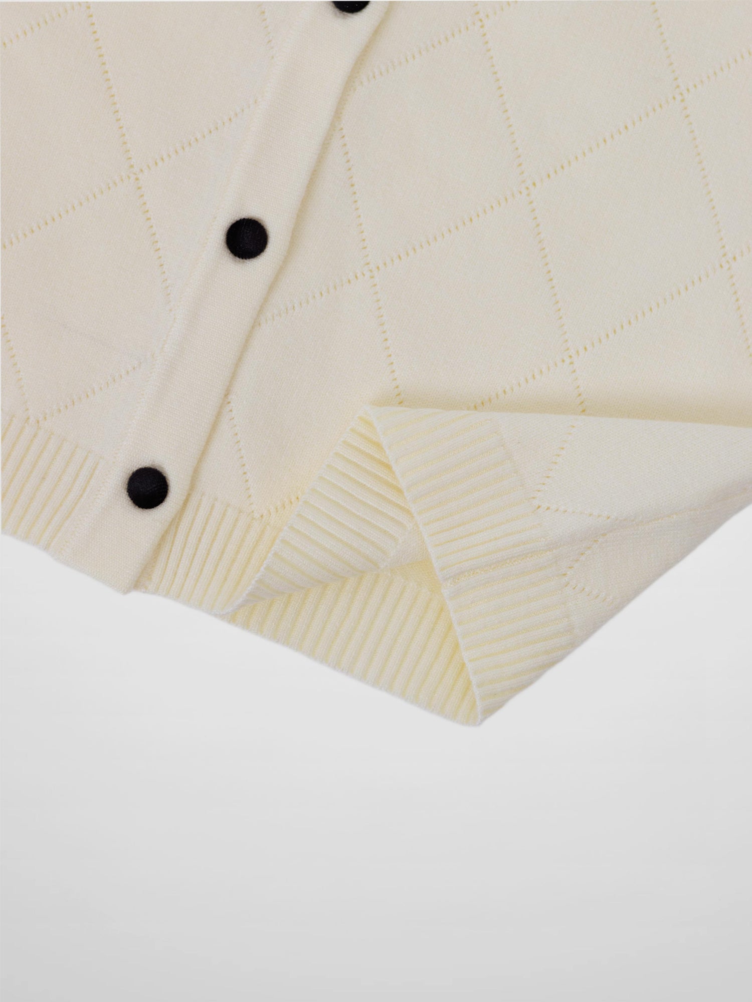 Velvet Detail Pointelle Crew Cardigan-Cream/Black