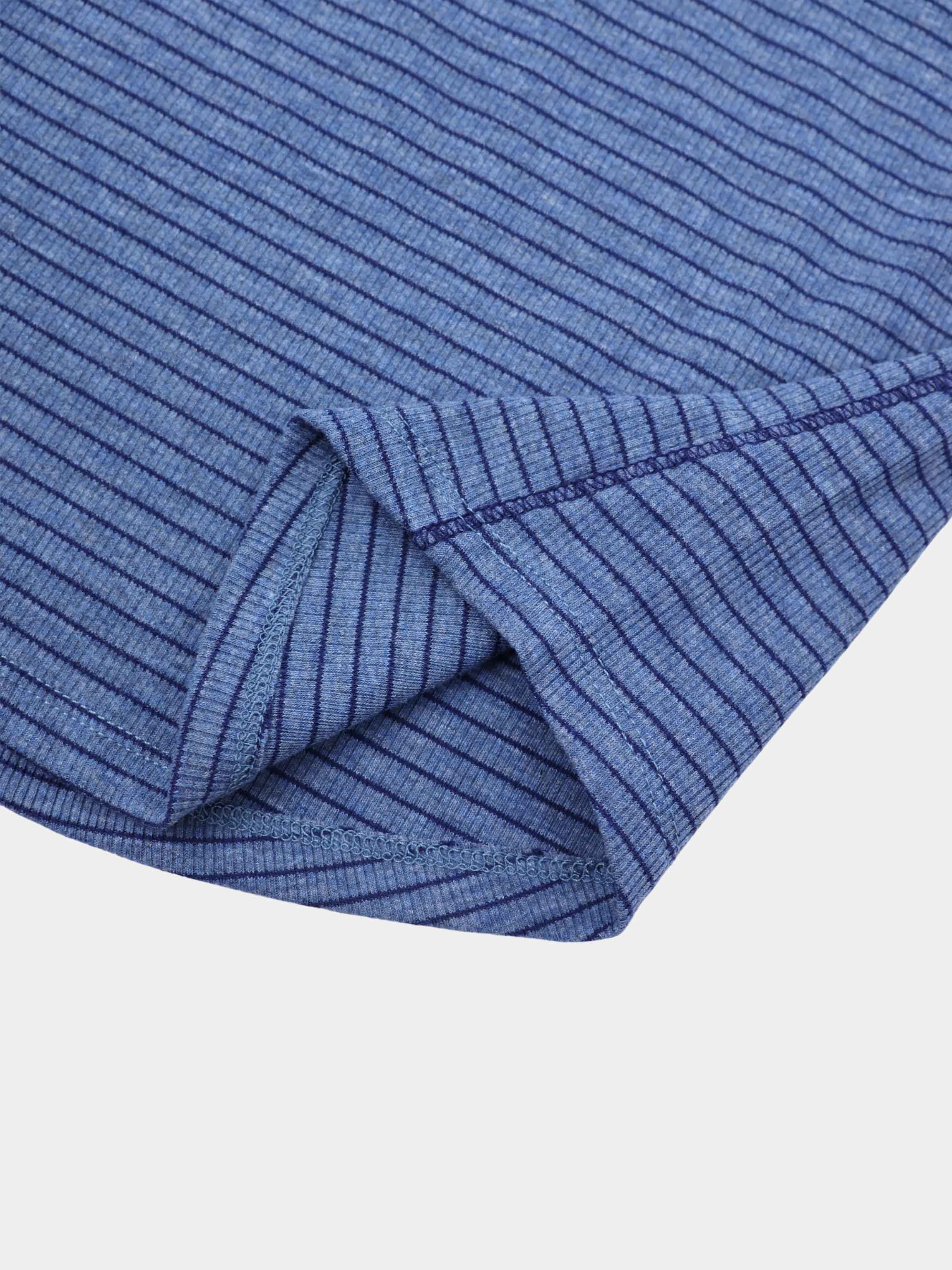 Striped Cross Stitch T-Shirt-Denim Blue