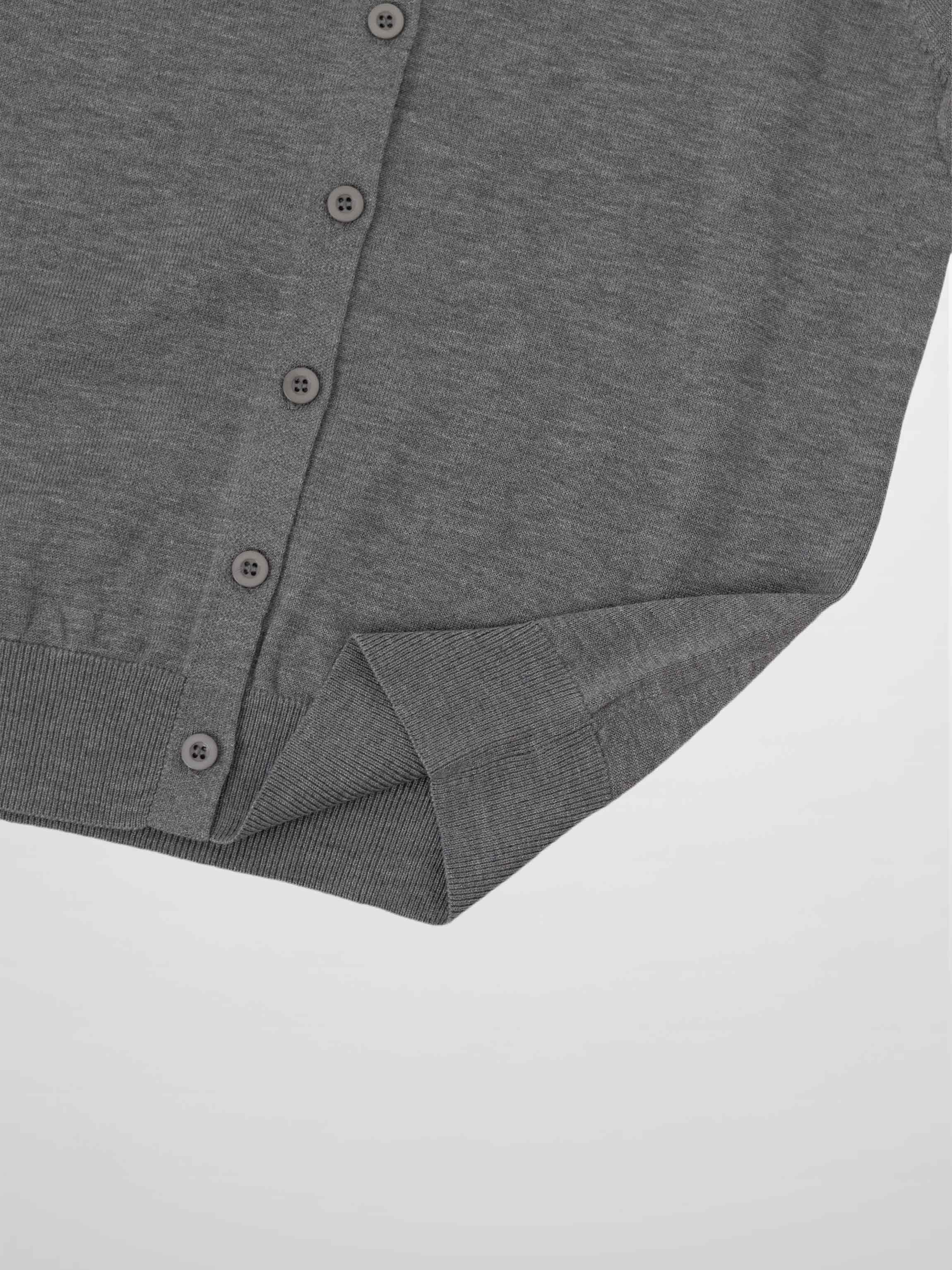 Wool Blend Collared Cardigan-Grey