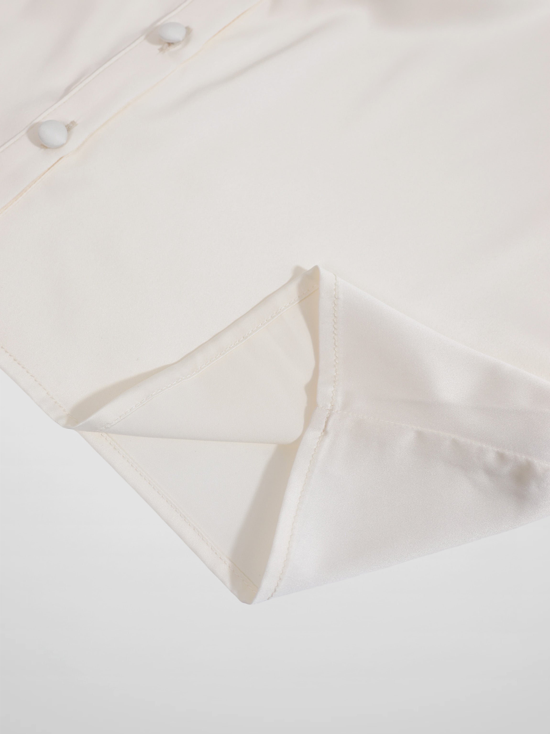 Faux Satin Micro Stitch Blouse-Cream