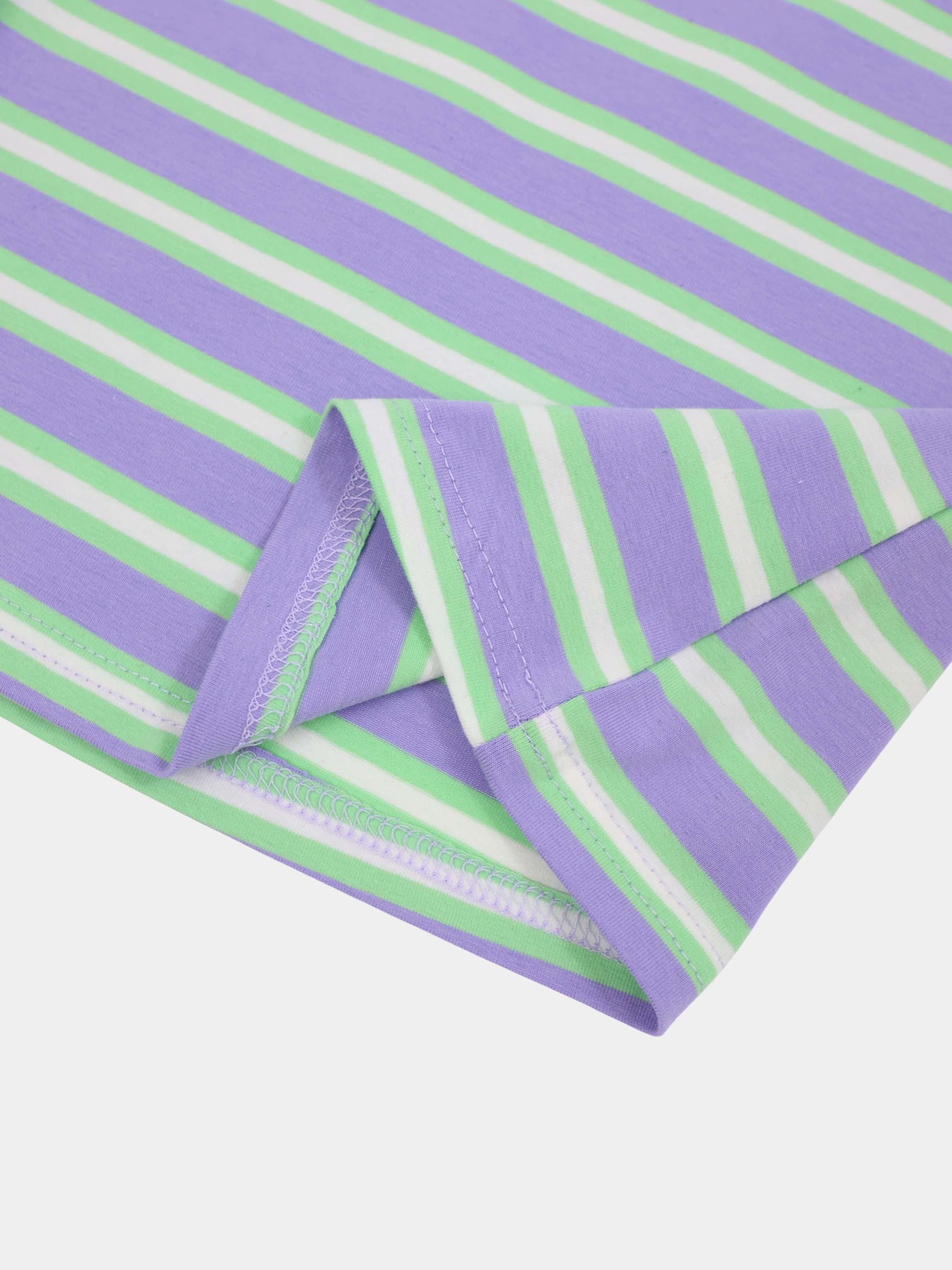 Embroidered Crown Striped Tee-Lavender/Mint/White
