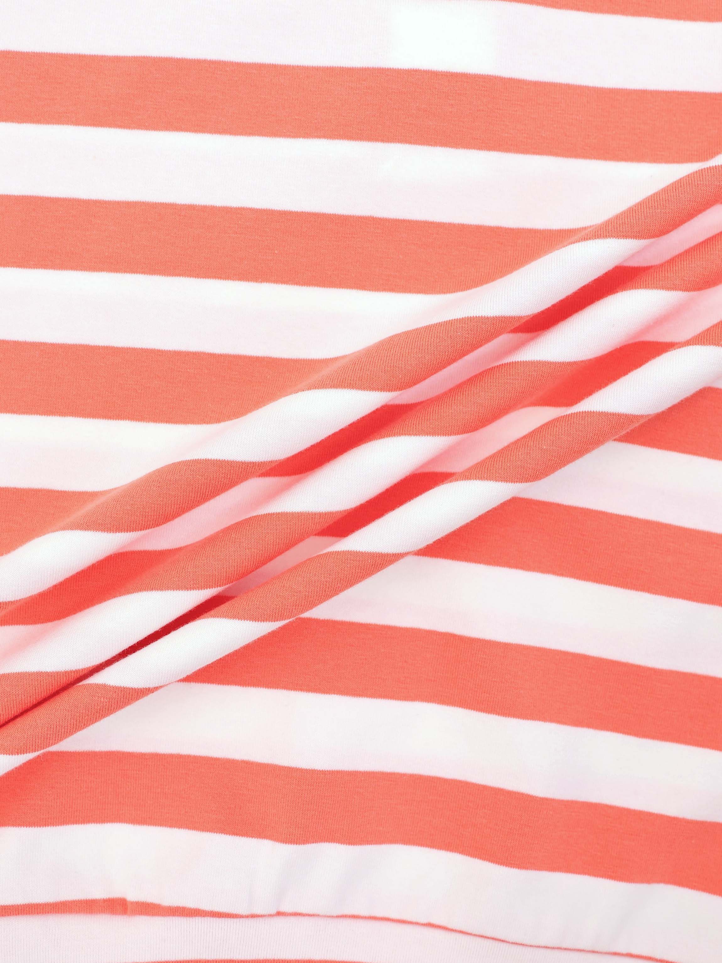 Striped Collar Bomber Tee-Coral/White