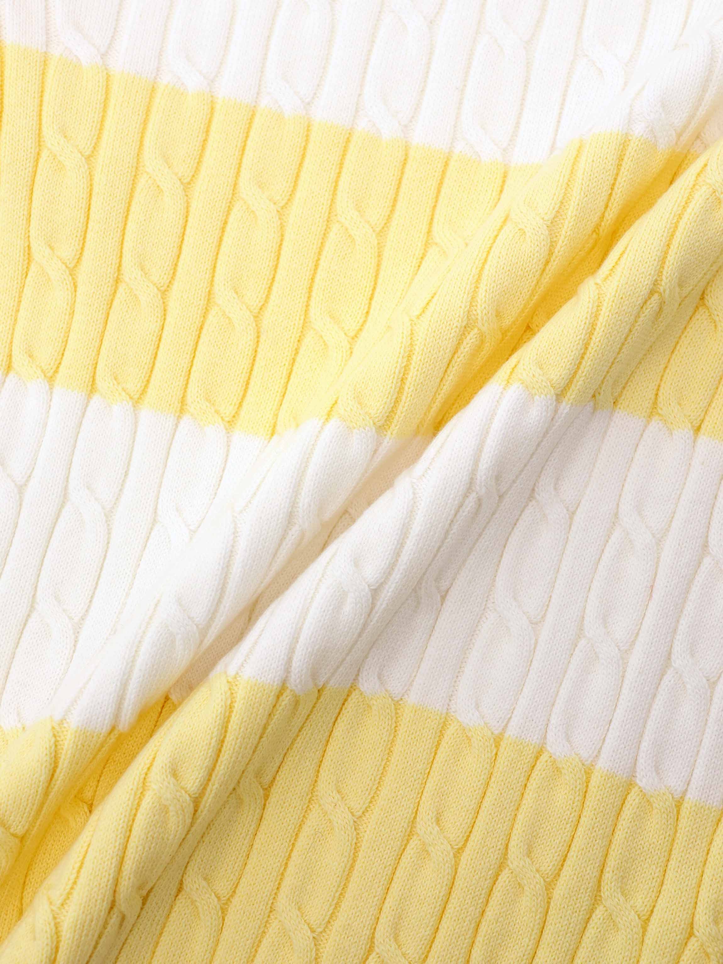 Striped Cable Sweater-Yellow/White
