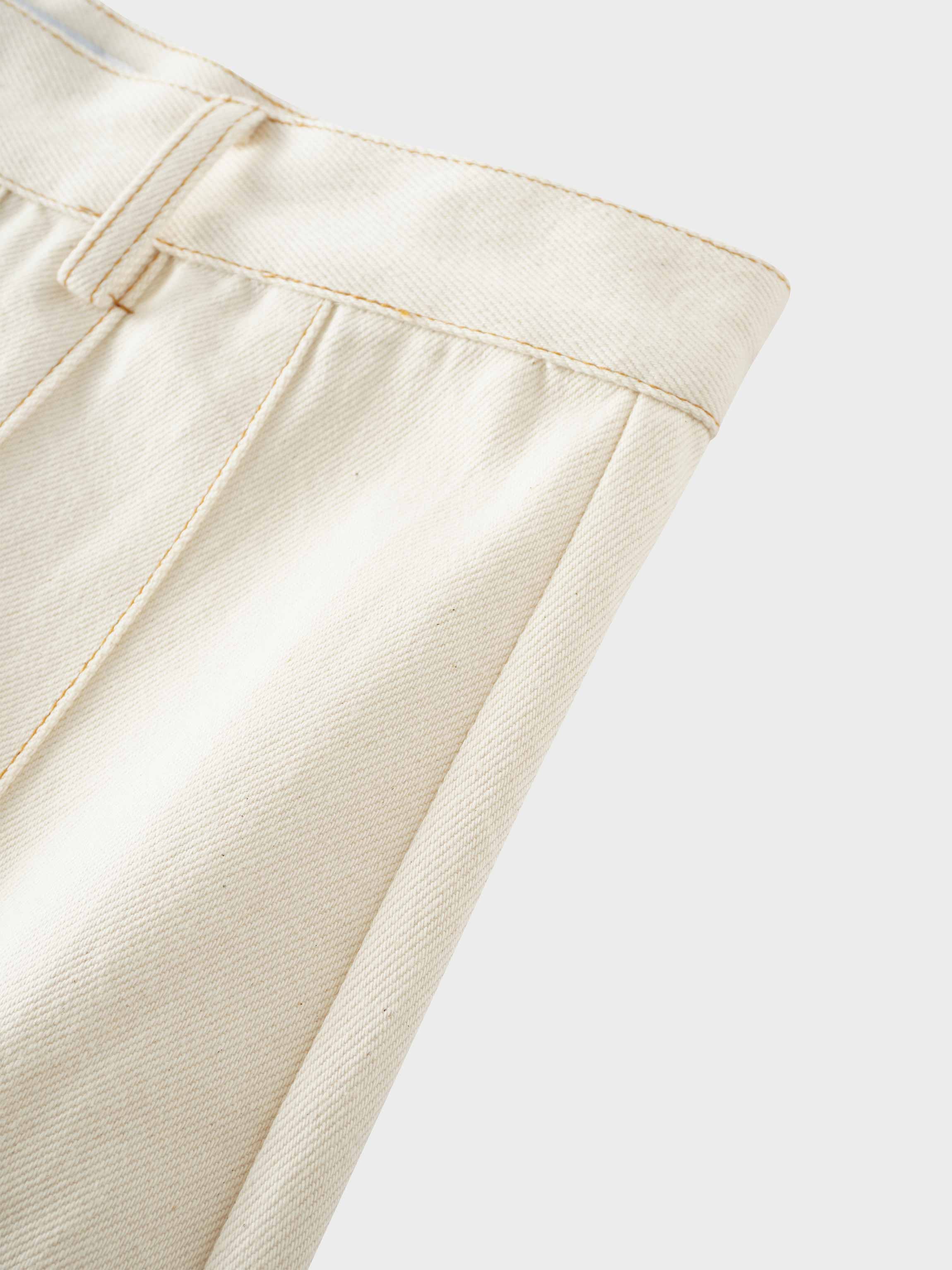 Stitched Pleated Denim Skirt-Cream