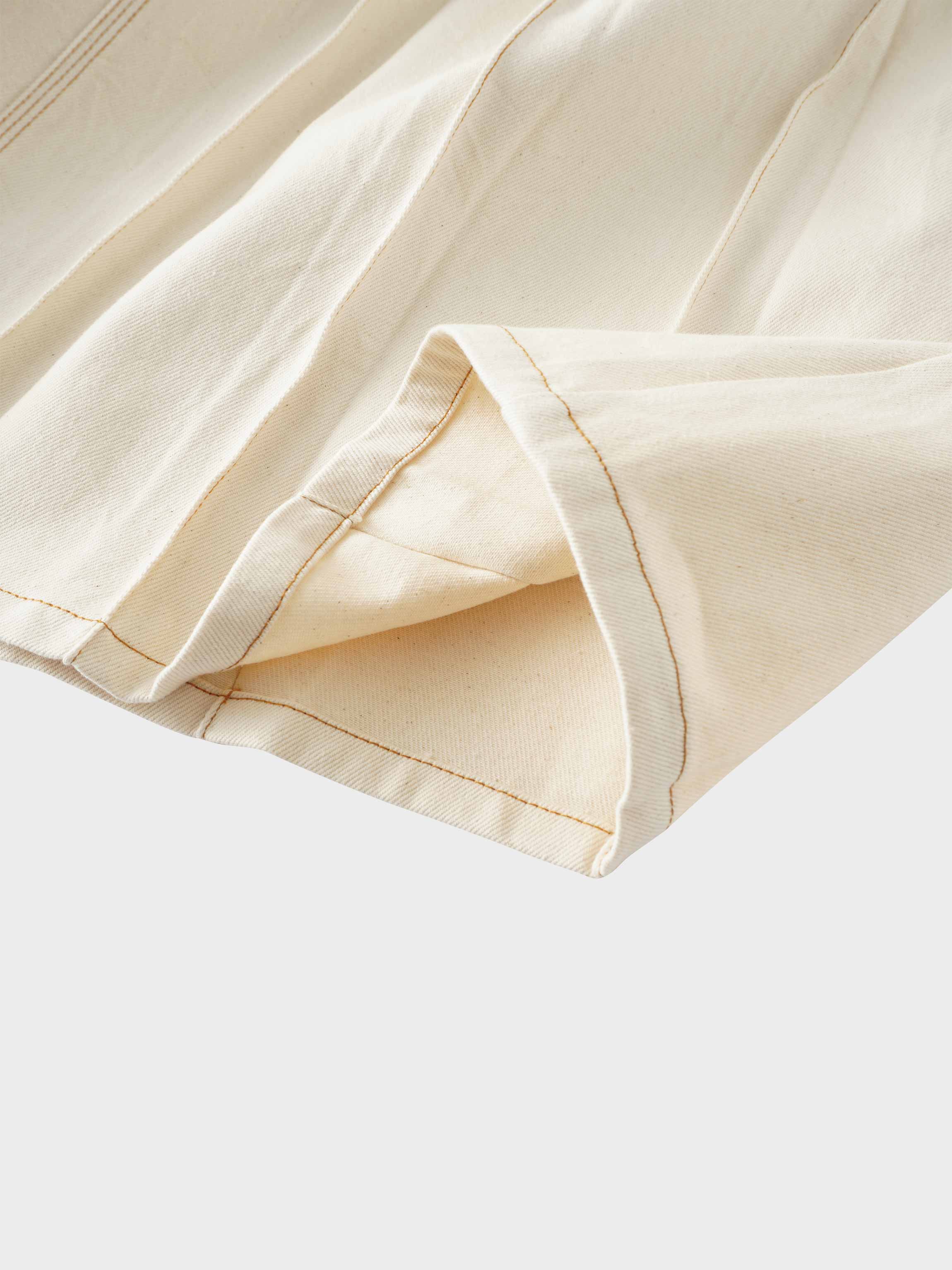 Stitched Pleated Denim Skirt-Cream