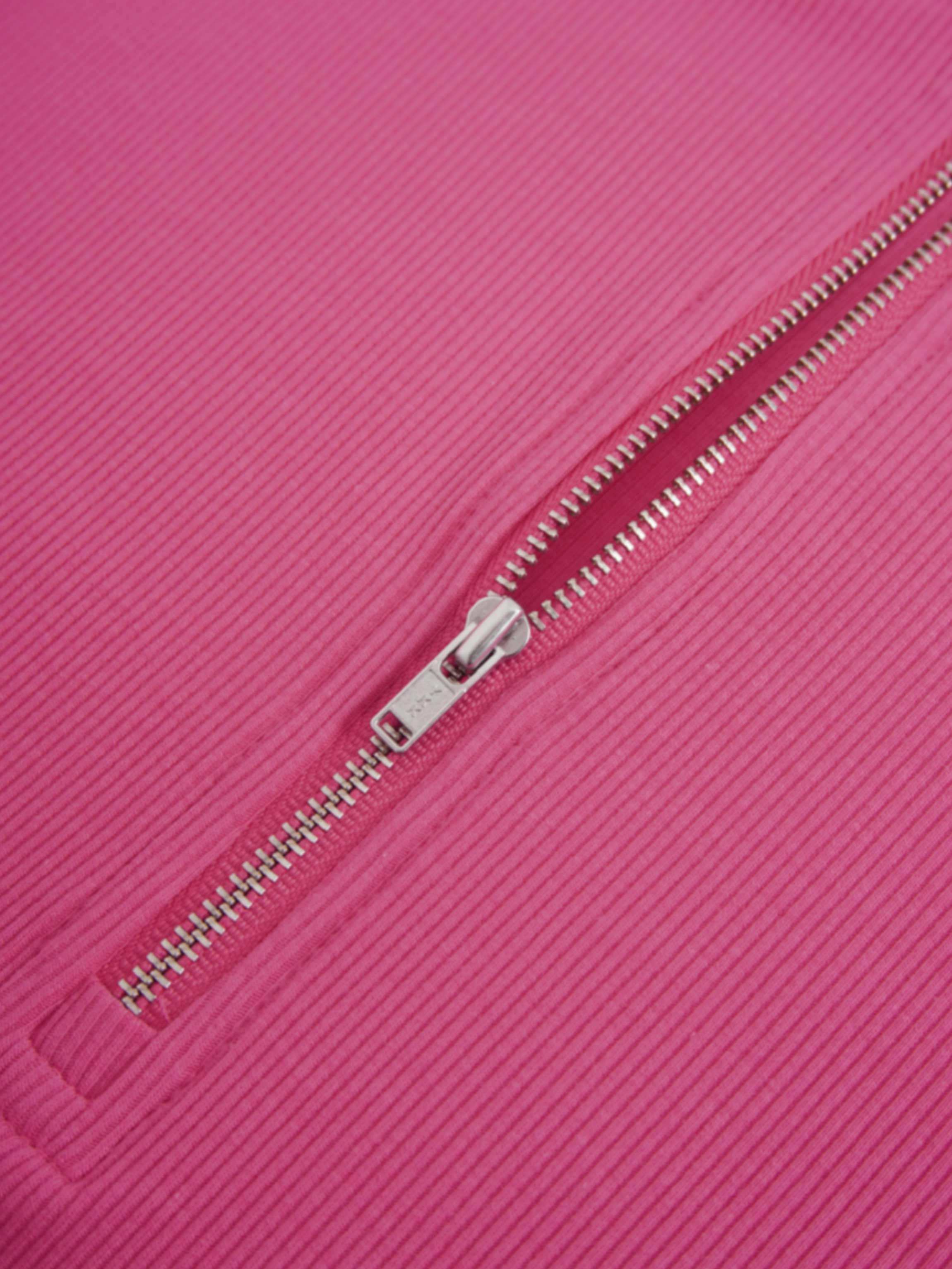 Ribbed Half Zip Hoodie Tee-Hot Pink