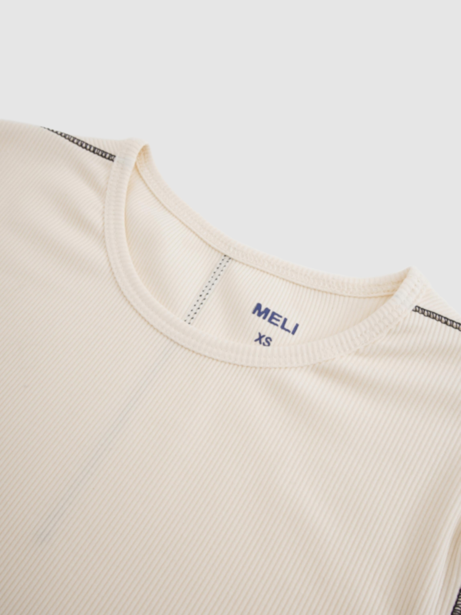 Cross Stitch Ribbed T-Shirt-Cream