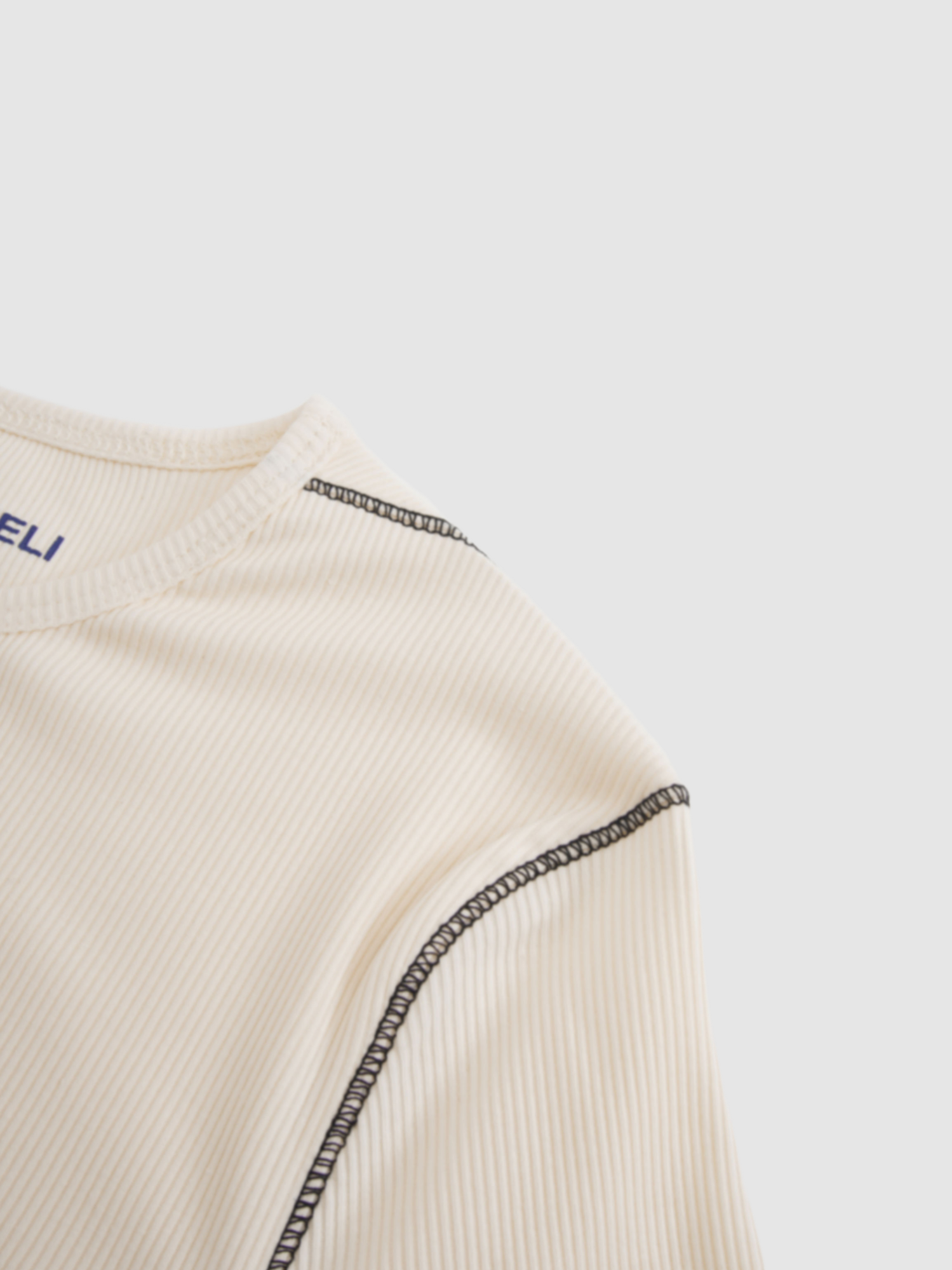 Cross Stitch Ribbed T-Shirt-Cream