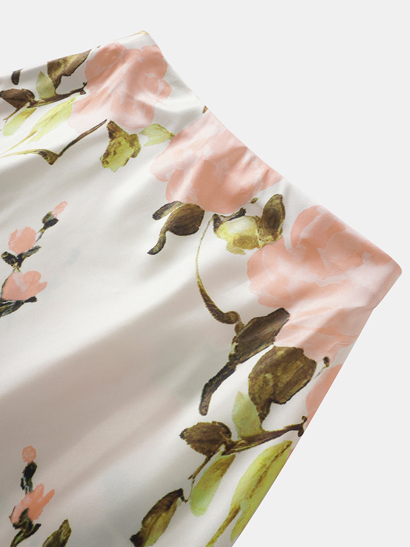 Print Slip Skirt-Peach Floral