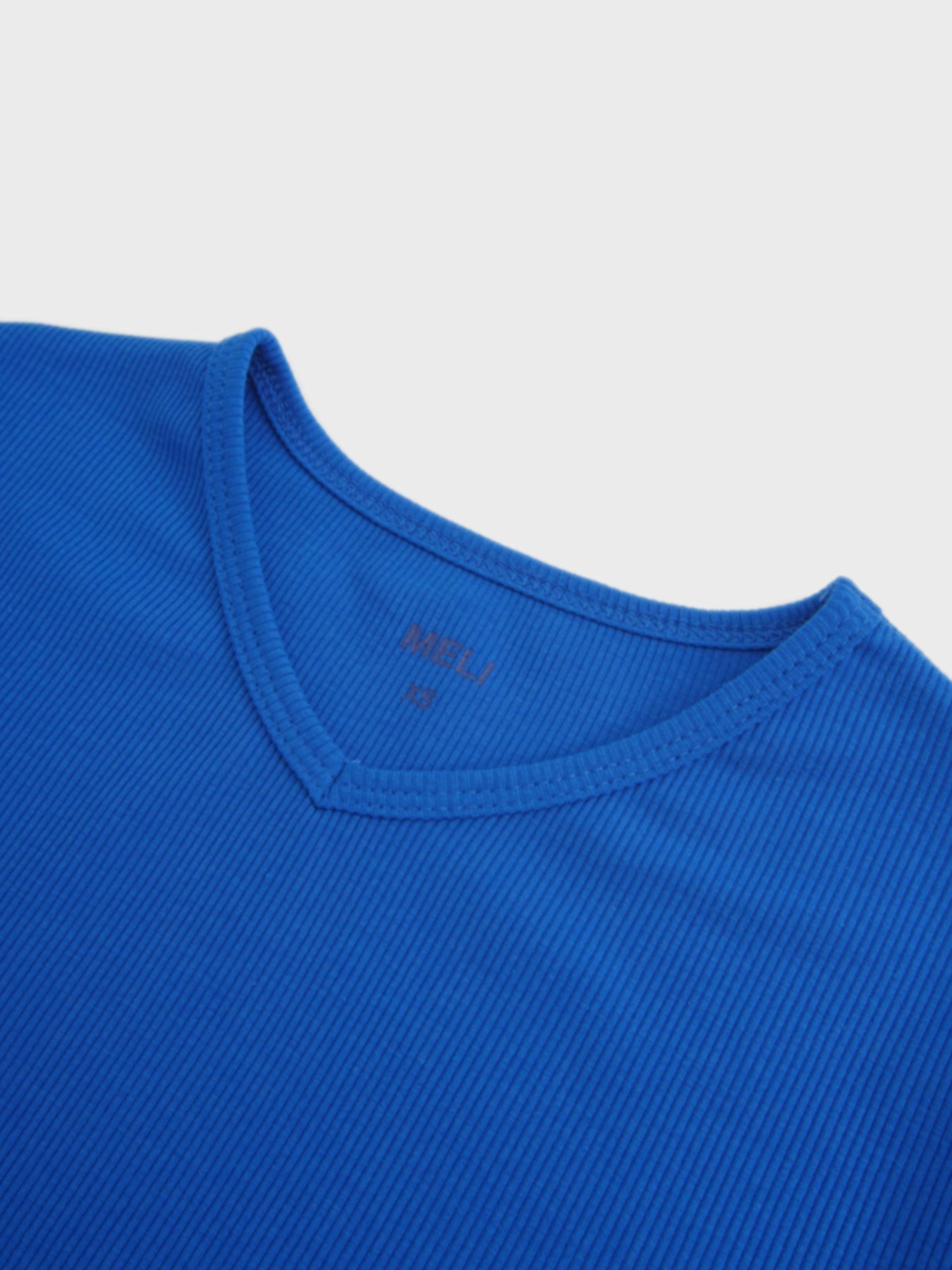 Soft Ribbed High V Tee-Cobalt Blue