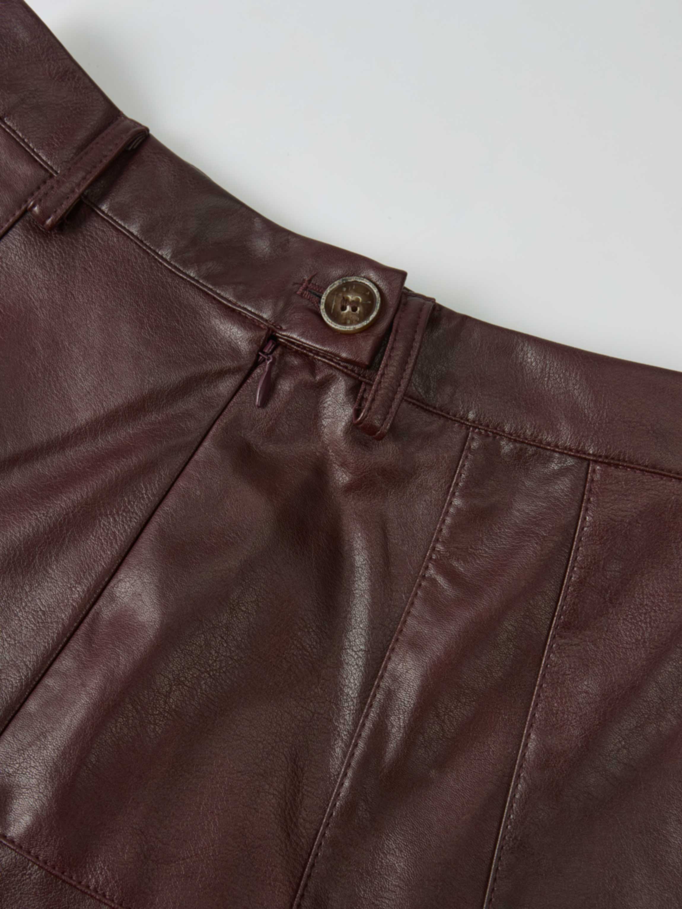 Smoked Faux Leather Skirt - Burgundy