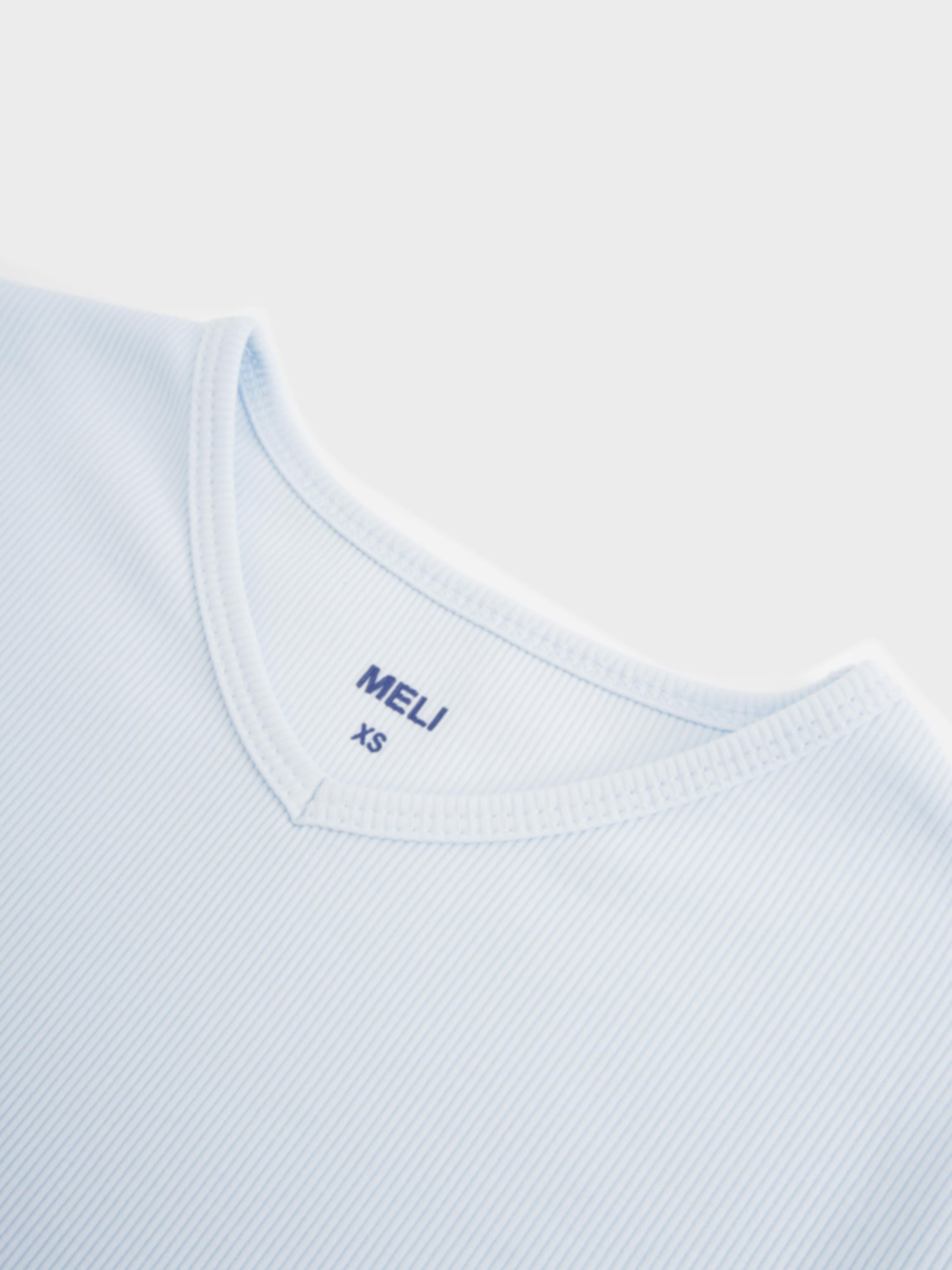 Soft Ribbed High V Tee-Light Blue