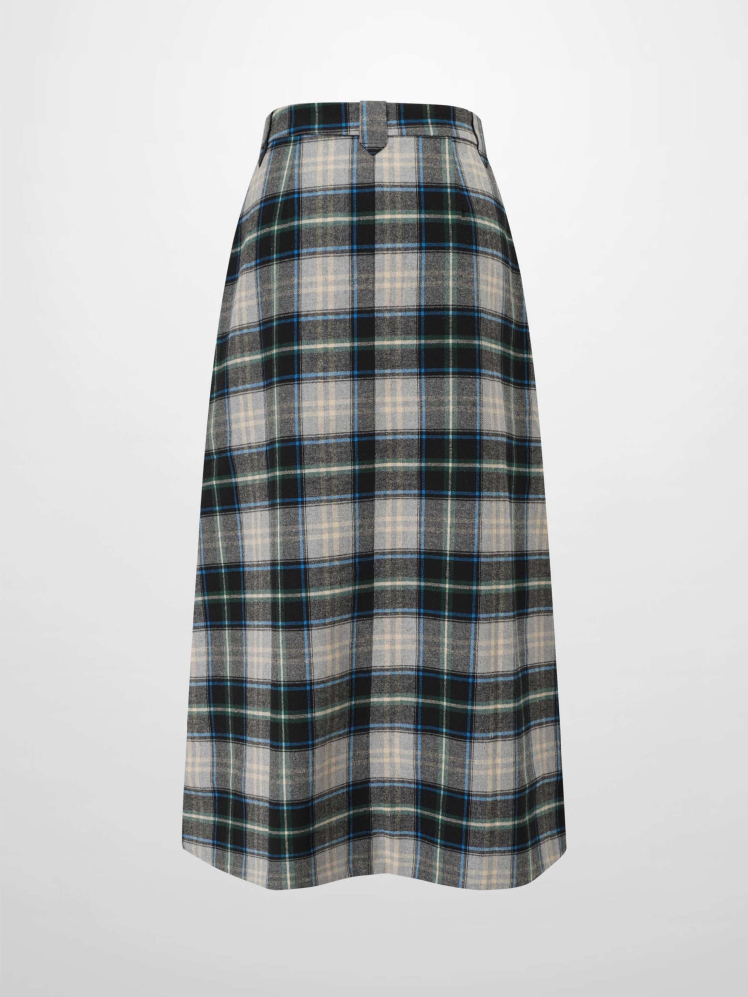 Plaid Button Down A-Line Skirt-Black/White/Blue