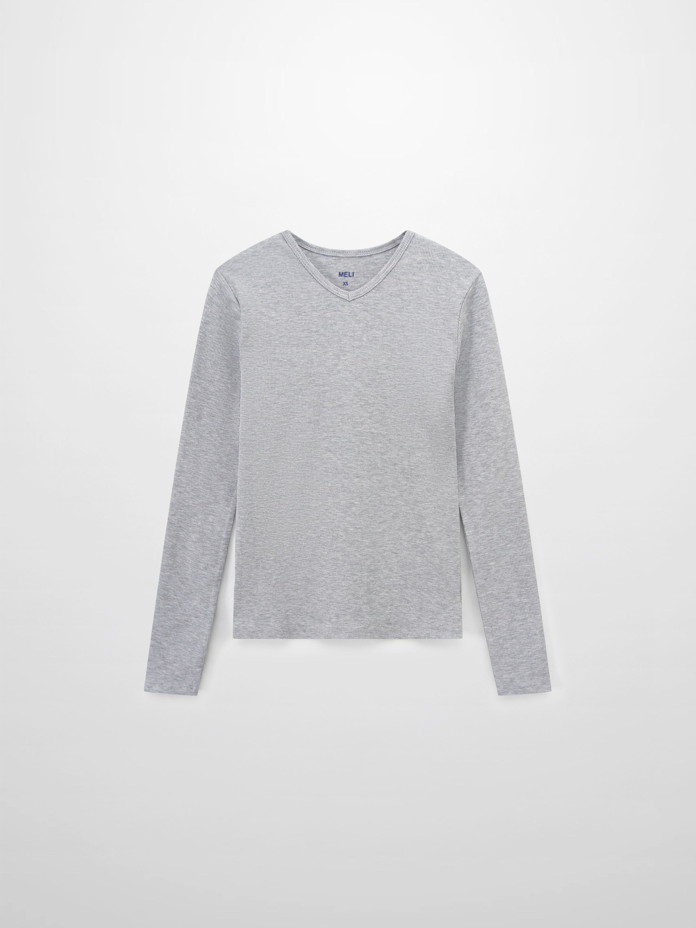 Soft Ribbed High V Tee-Heathered Grey