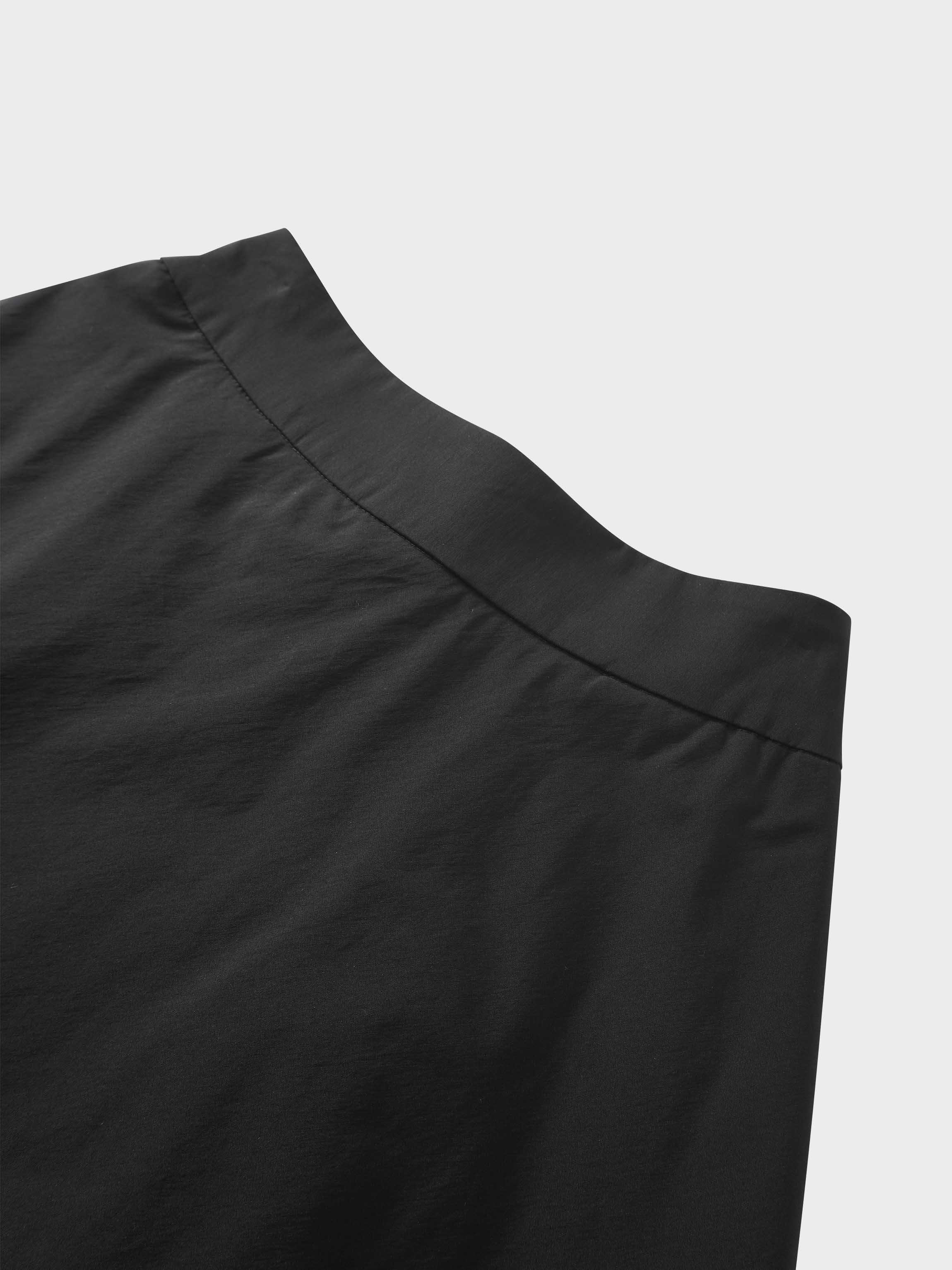 Elastic Back Maxi Cotton Blend Skirt-Black