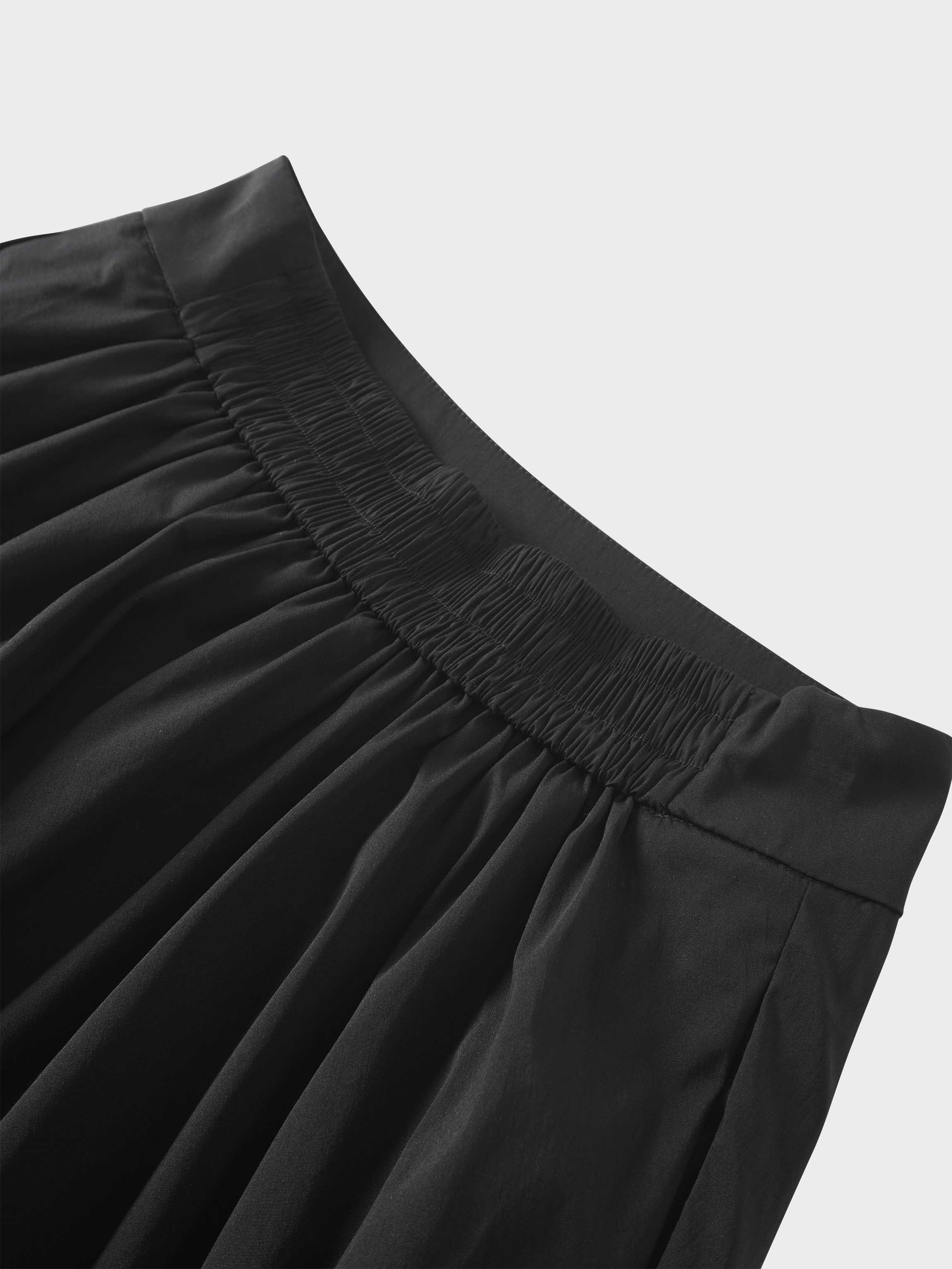 Elastic Back Maxi Cotton Blend Skirt-Black