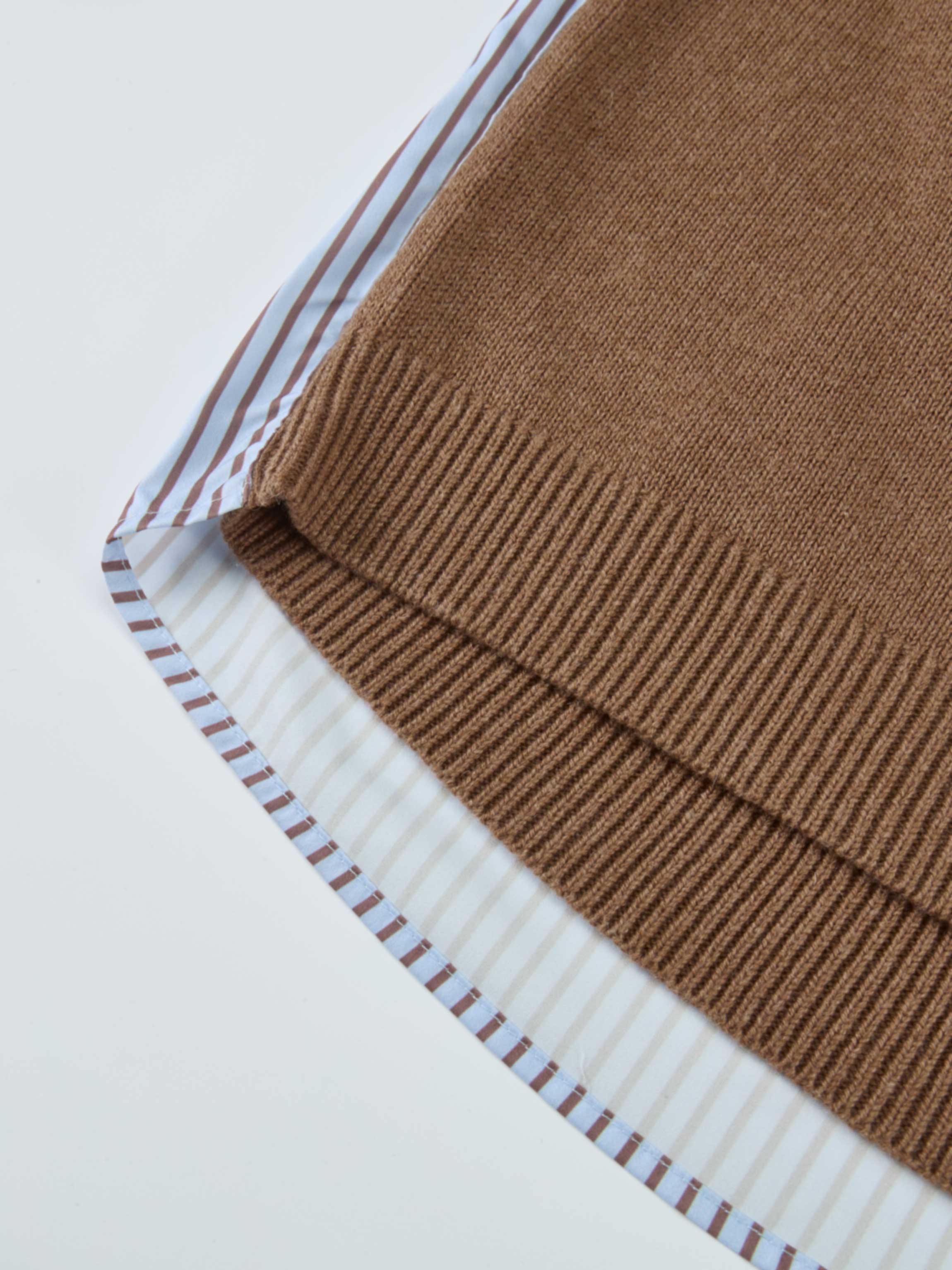 Shirt Back Sweater - Brown/Light Blue Stripe