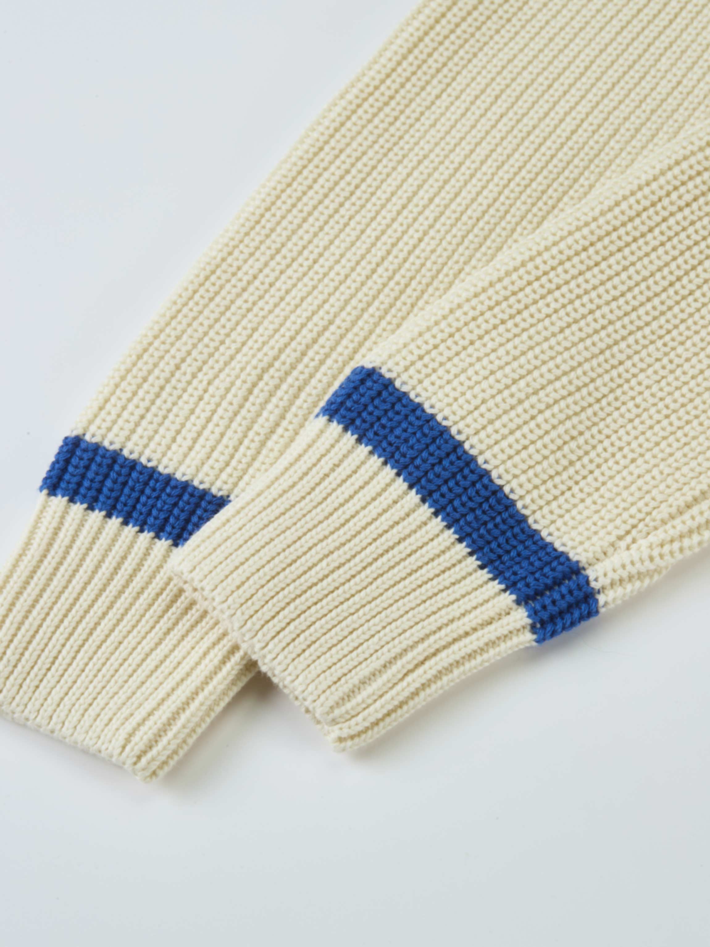V Neck Varsity Sweater - Cream/Cobalt Blue