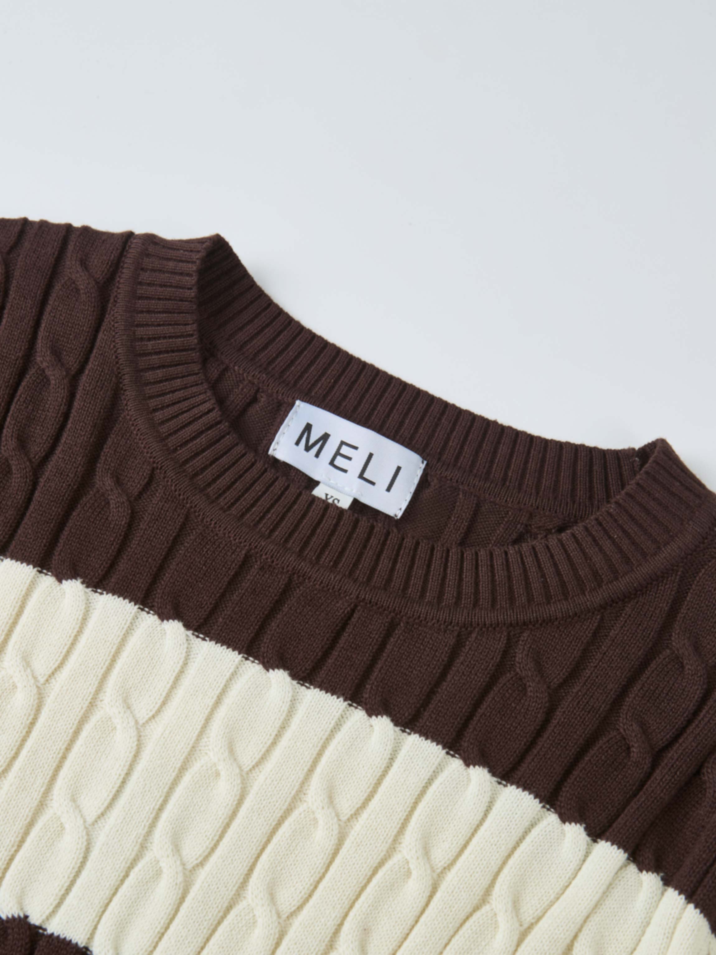 Wide Stripe Cable Knit Sweater - Cream/Brown