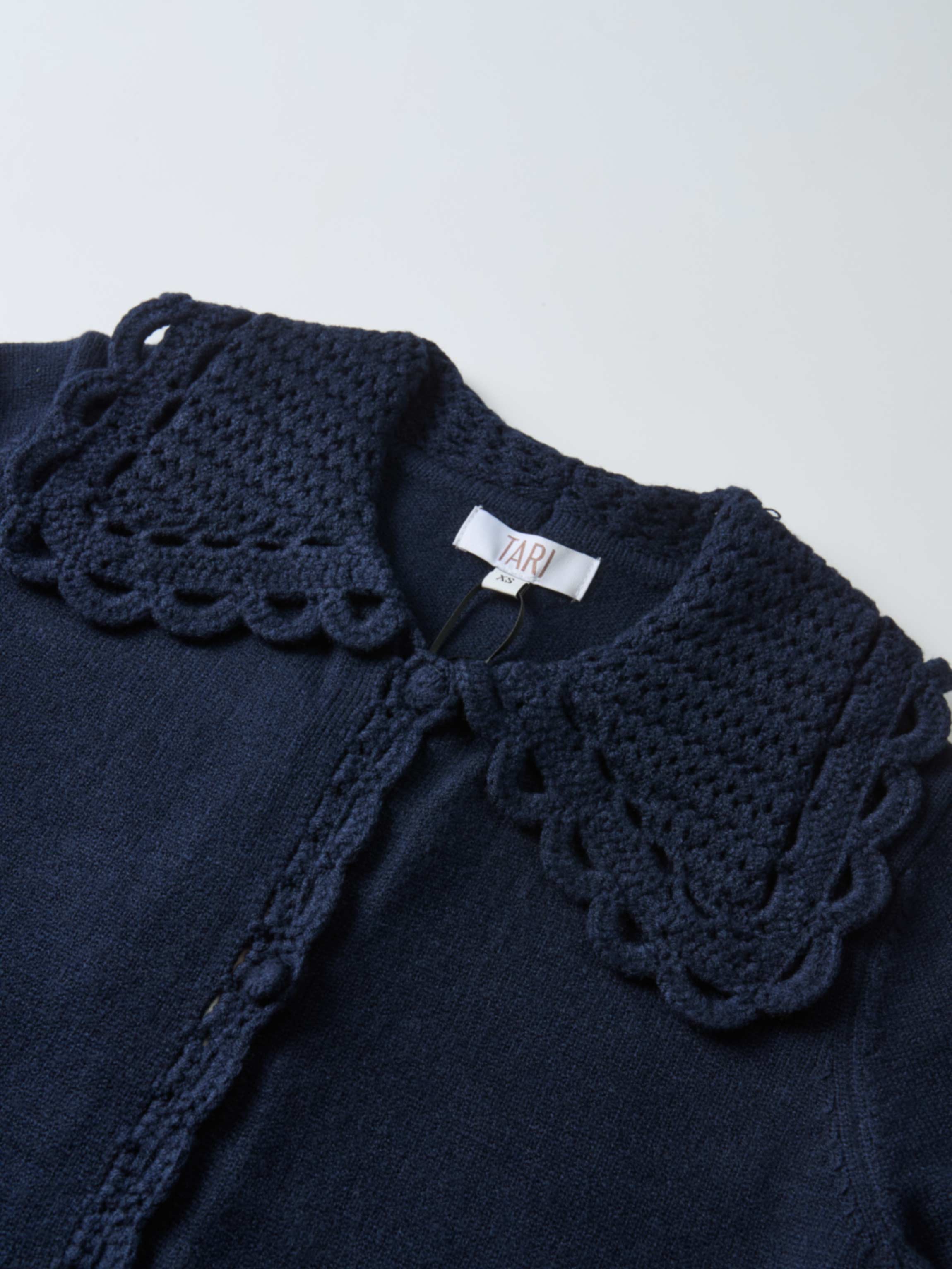Scalloped Crochet Collar Cardigan - Navy