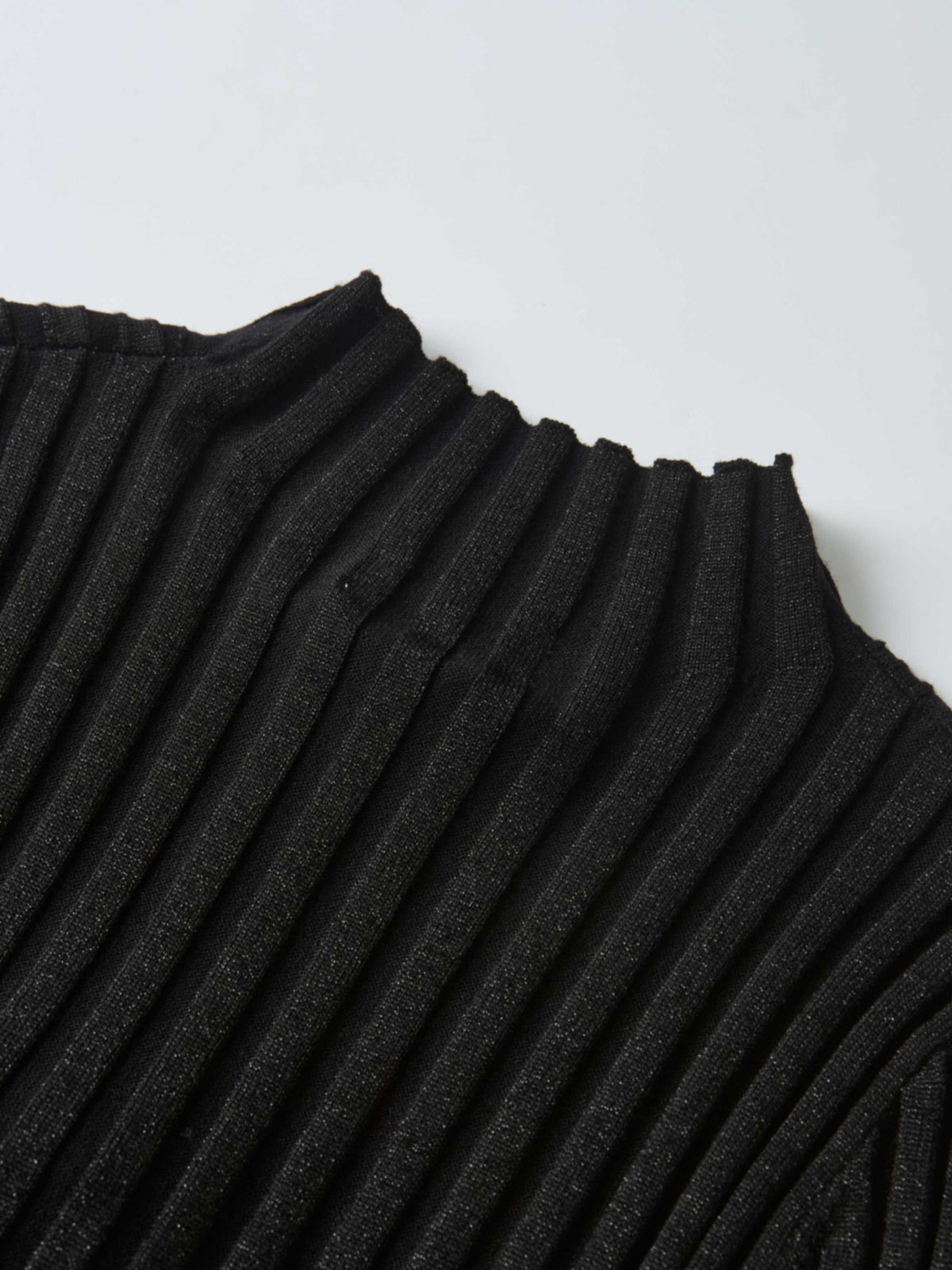 Lurex Ribbed Mock Neck Sweater - Black
