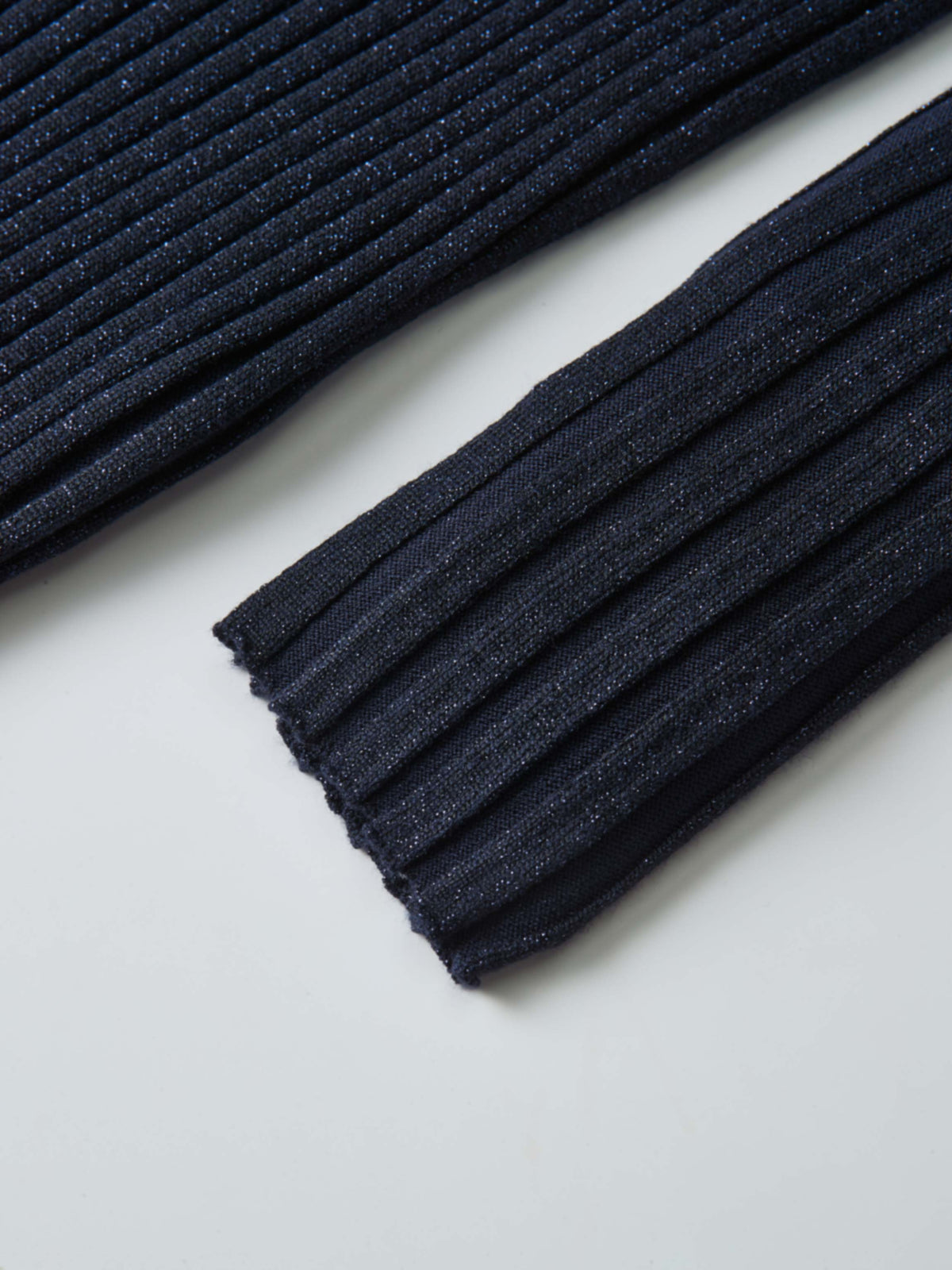 Lurex Ribbed Mock Neck Sweater - Navy