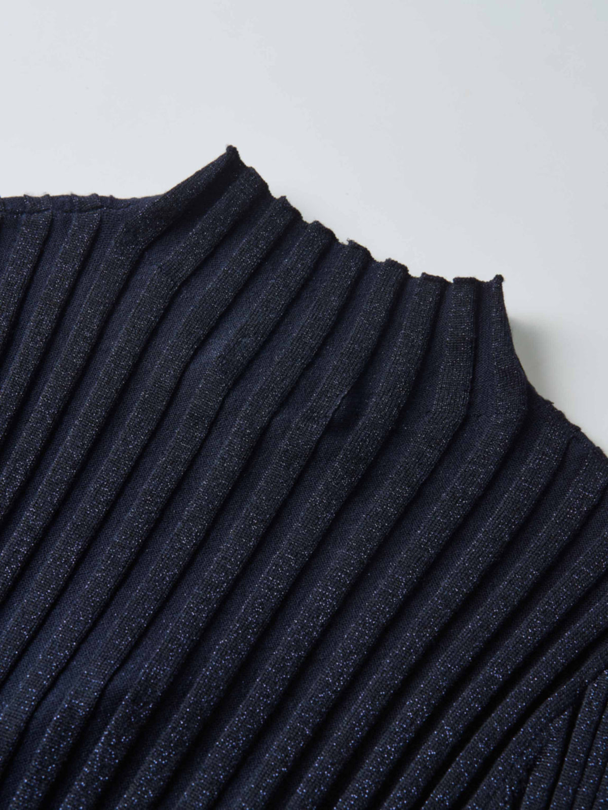 Lurex Ribbed Mock Neck Sweater - Navy