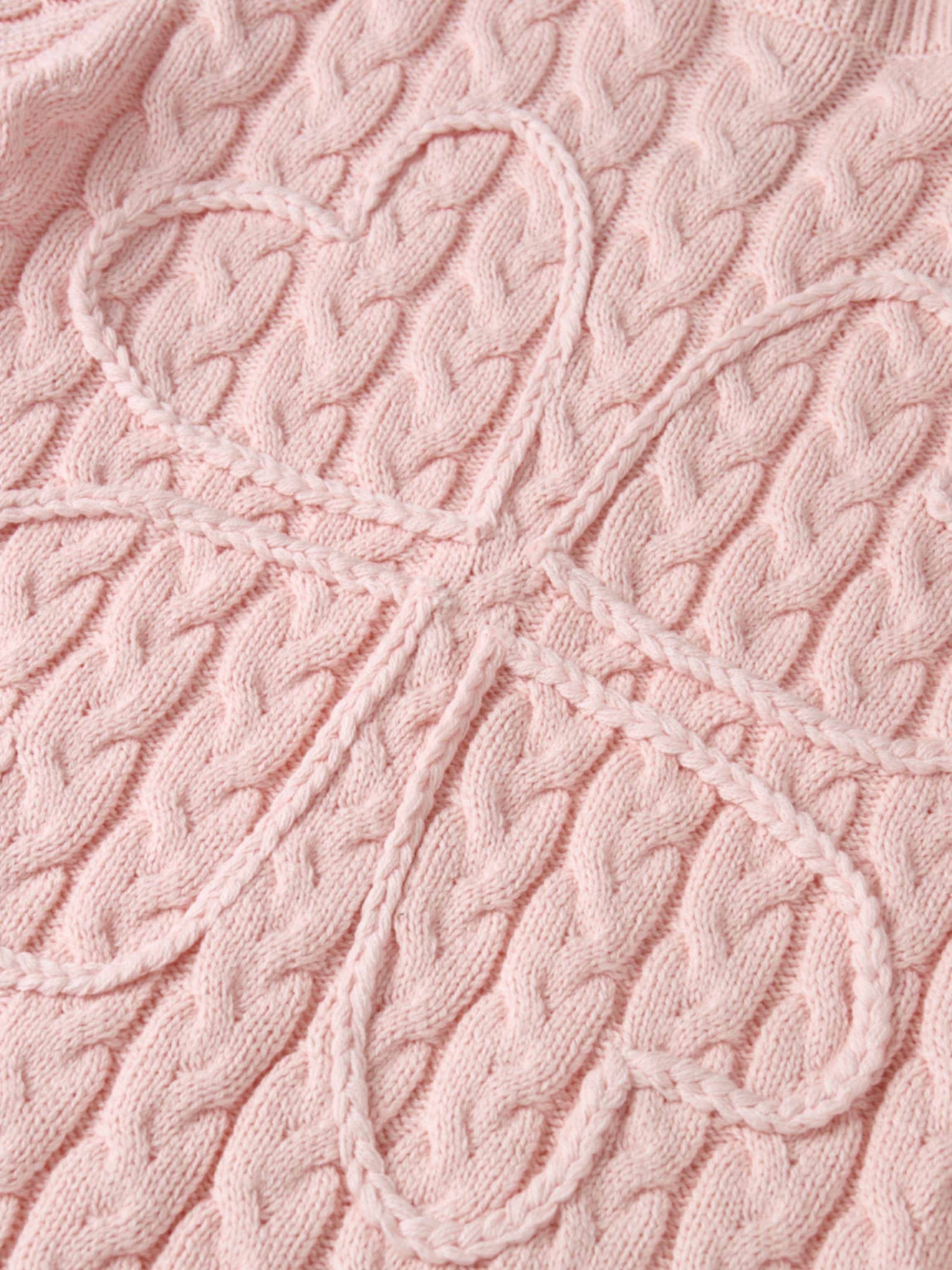 Braided Heart Cable Sweater - Pink