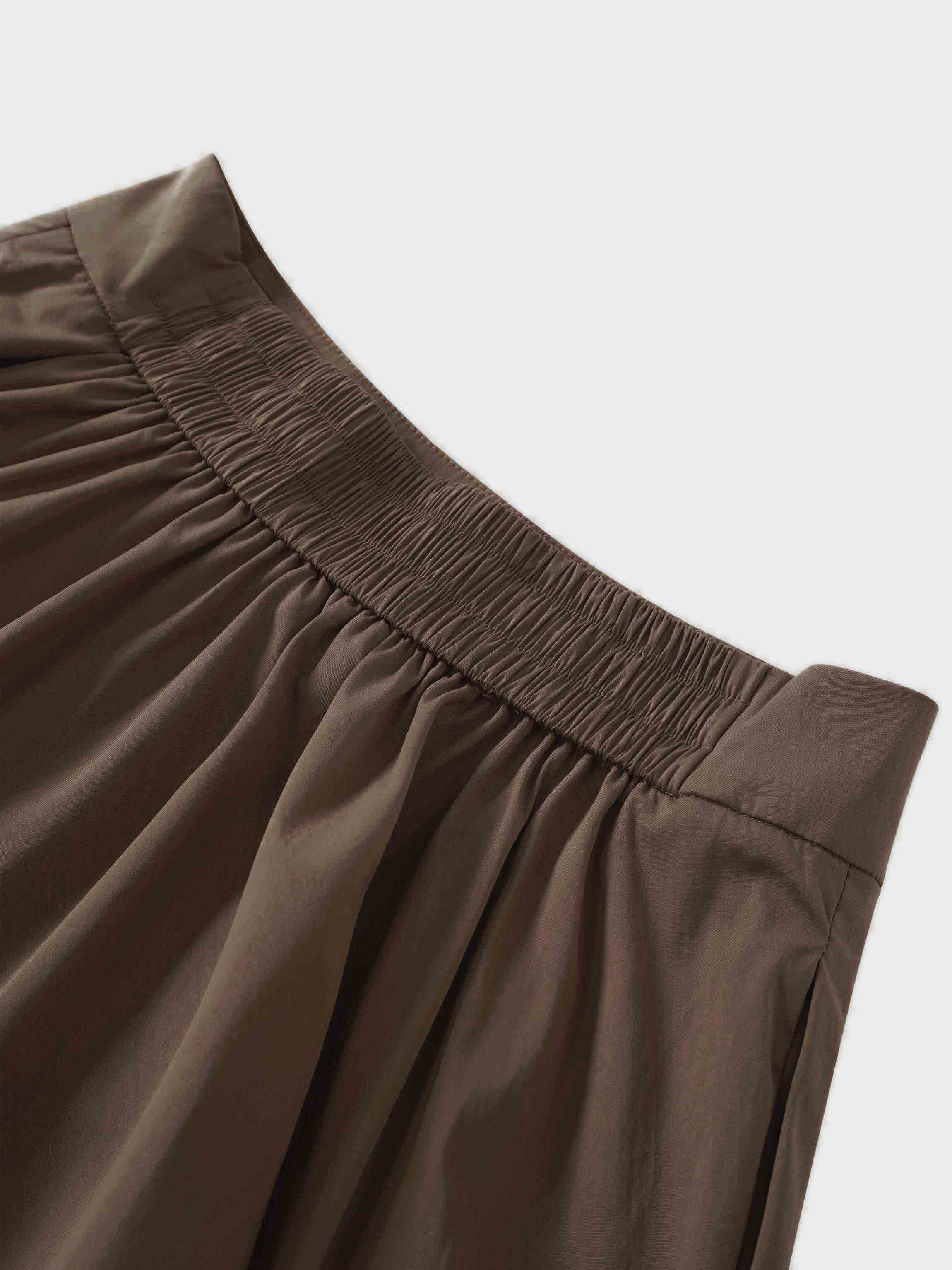 Elastic Back Maxi Cotton Blend Skirt-Mocha Mousse