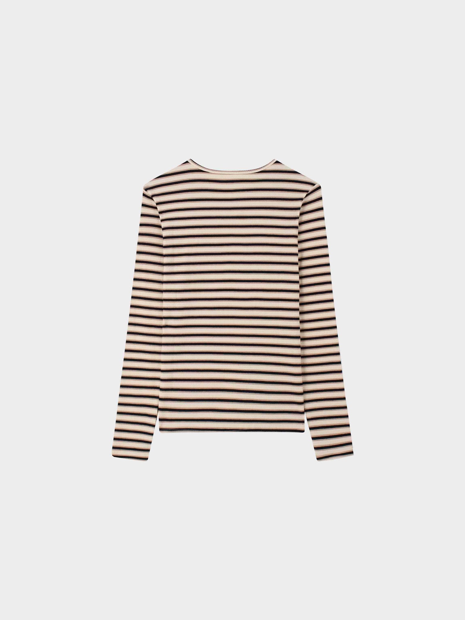 Waffle Striped Crew Tee-Tan/Black/Cream