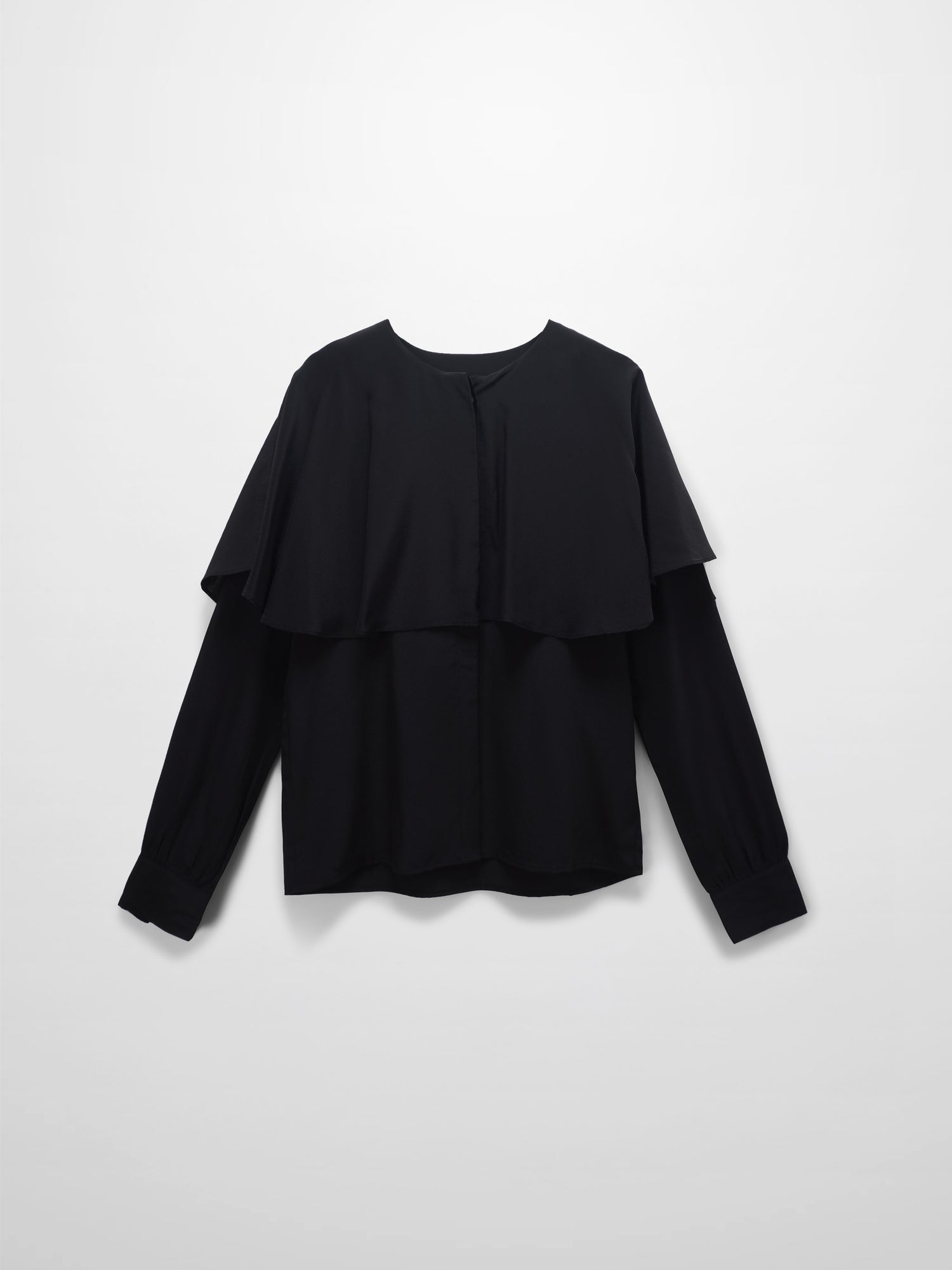 Silk Cape Blouse-Black
