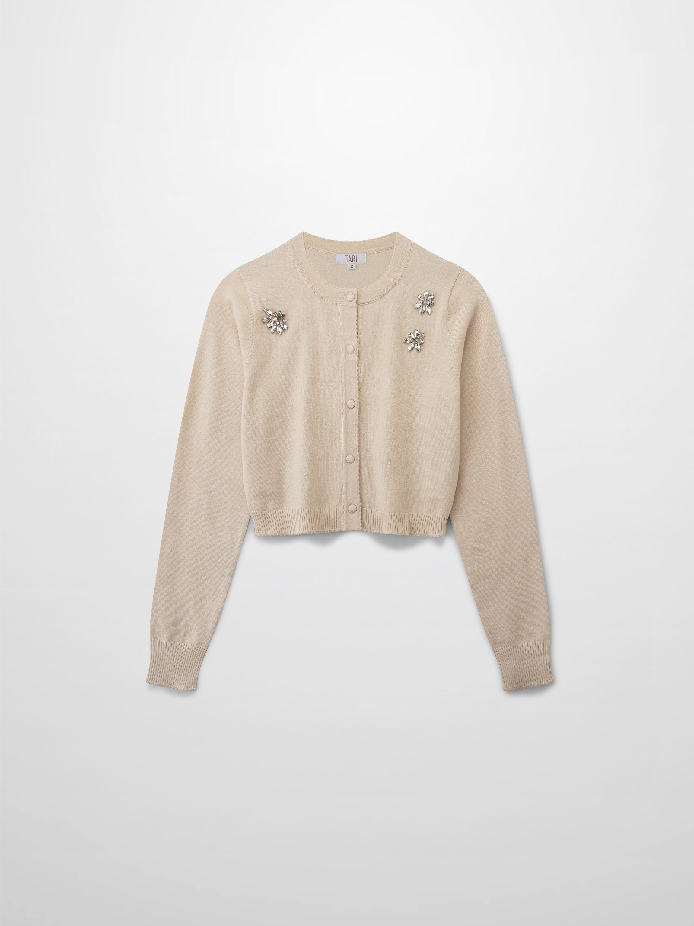 Embellished Cluster Crop Cardigan-Vanilla