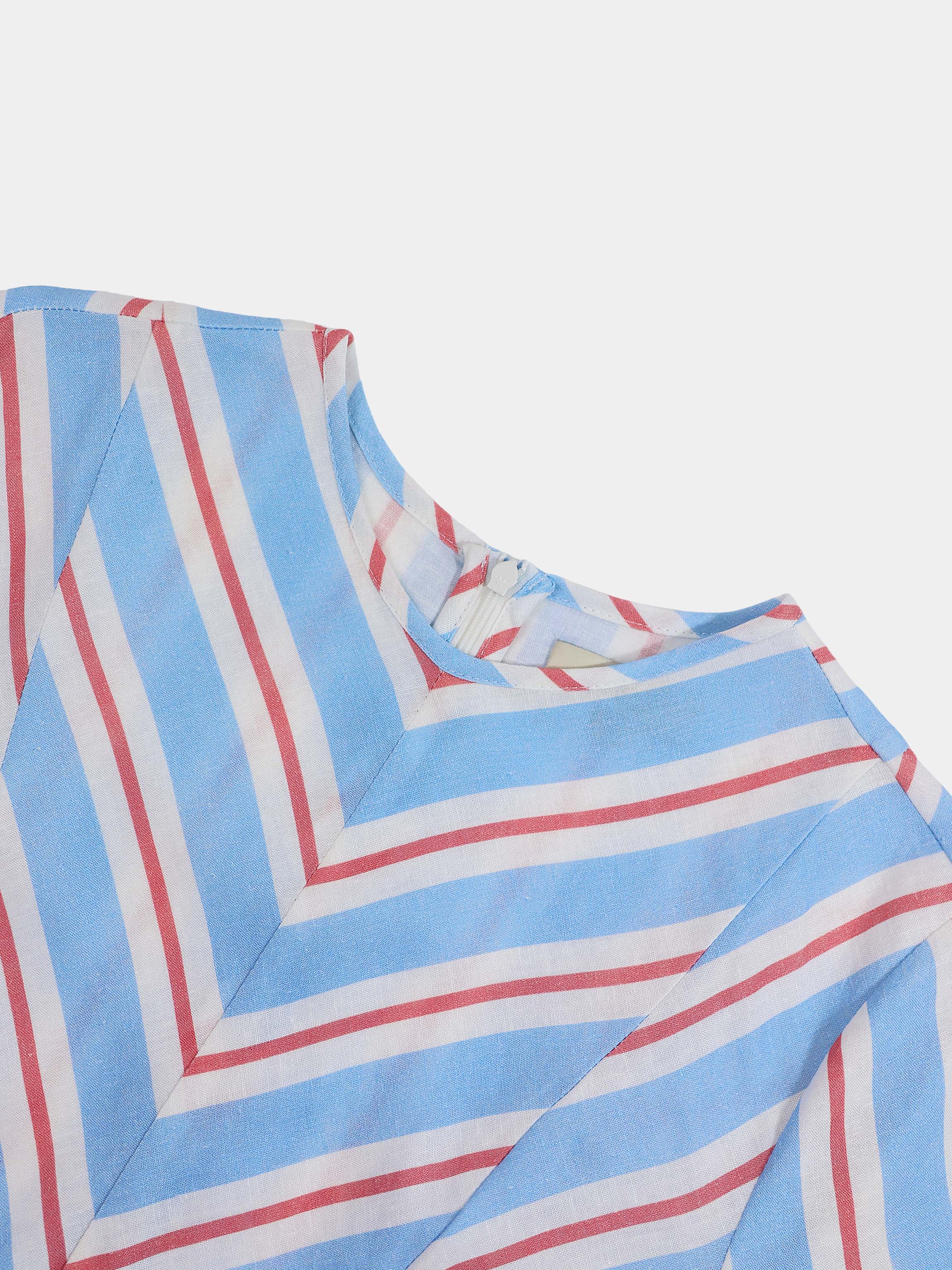 Striped Flare Sleeve Dress-Light Blue/White