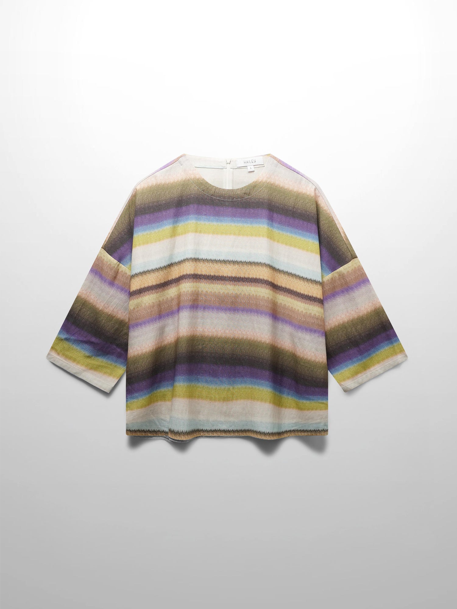 Linen Blend Crop Swing Top-Ombre Stripe