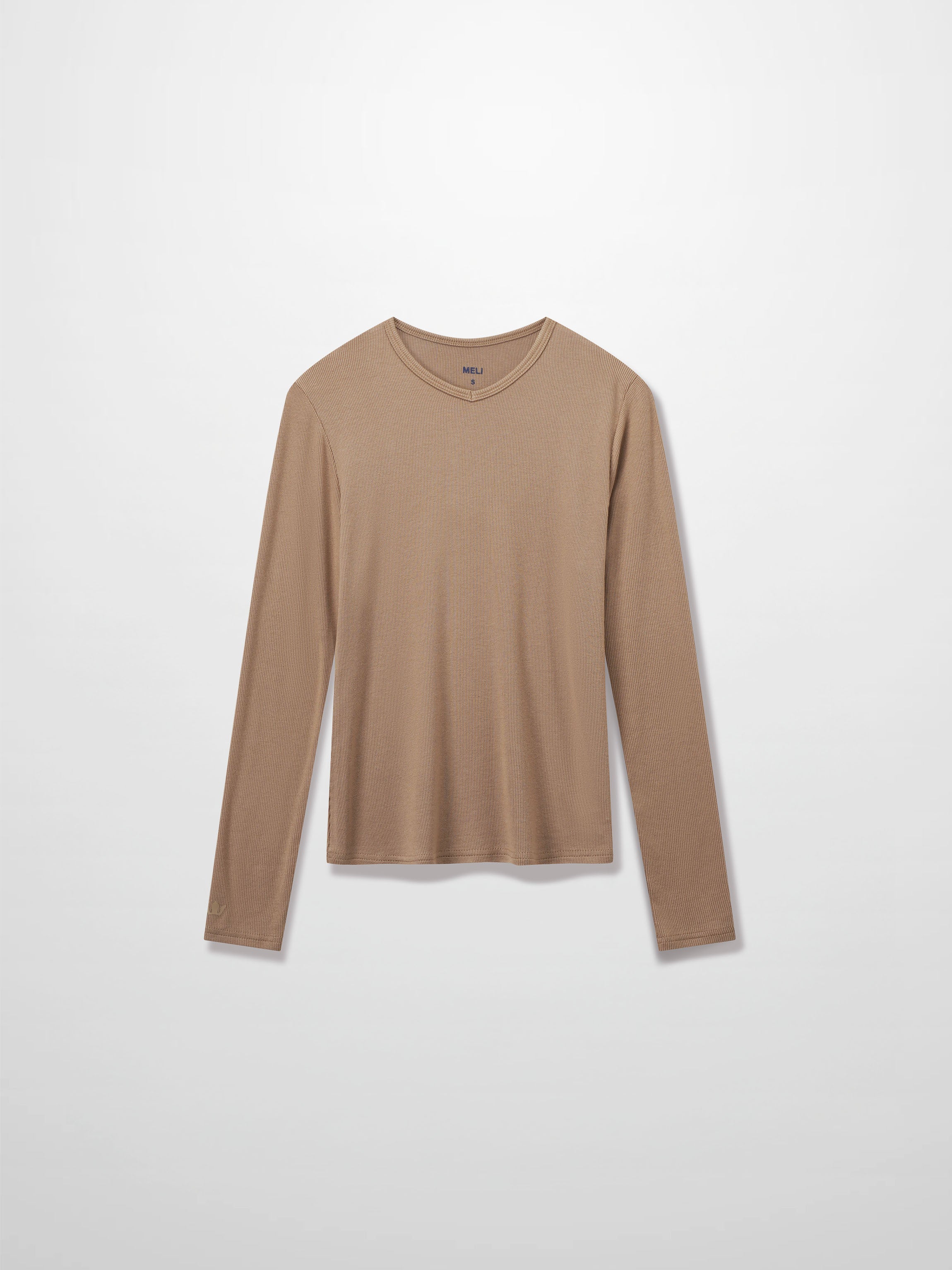 RIBBED HIGH V LS-TAUPE