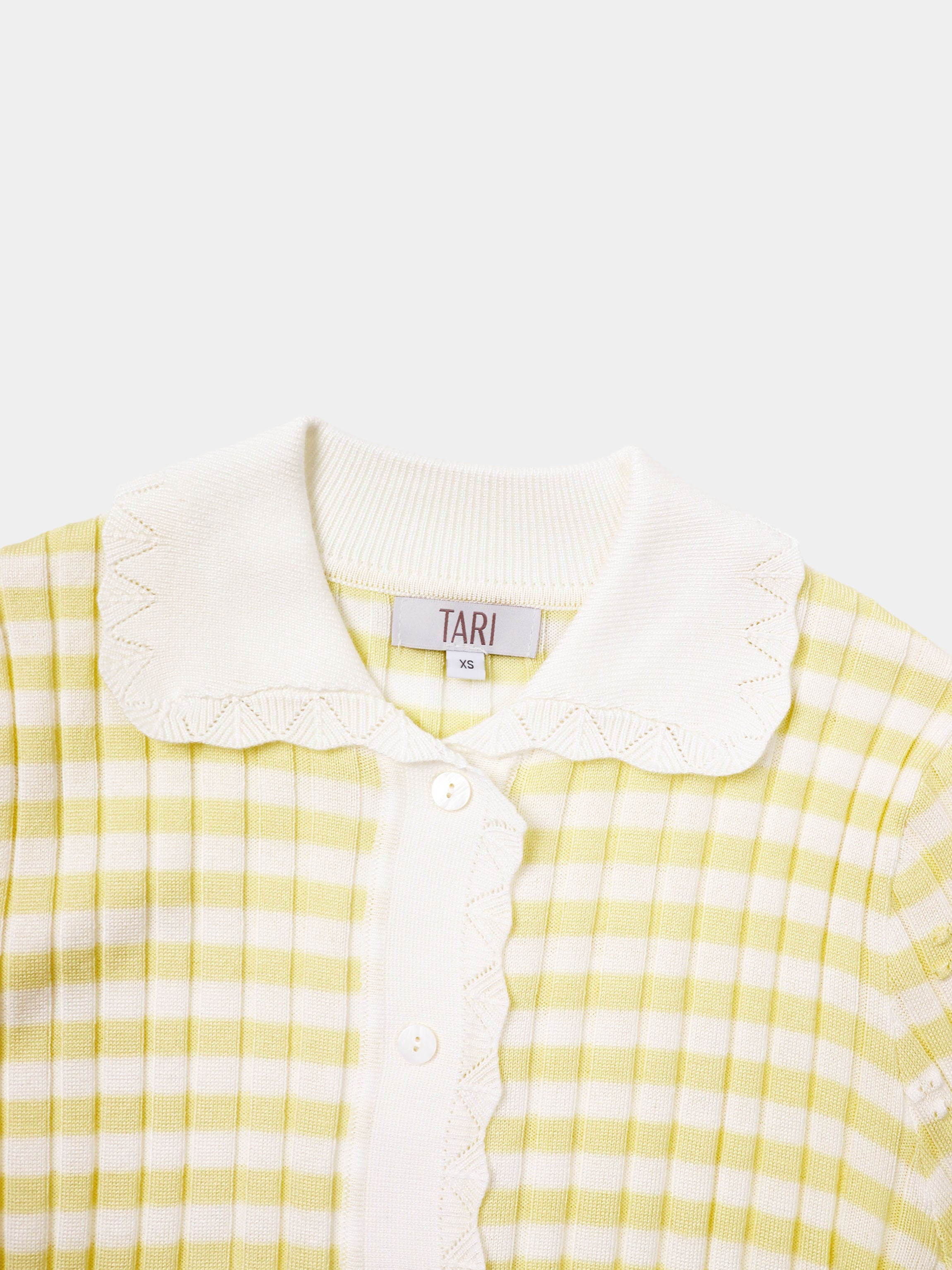 Striped Scalloped Edge Cardigan-Yellow/White