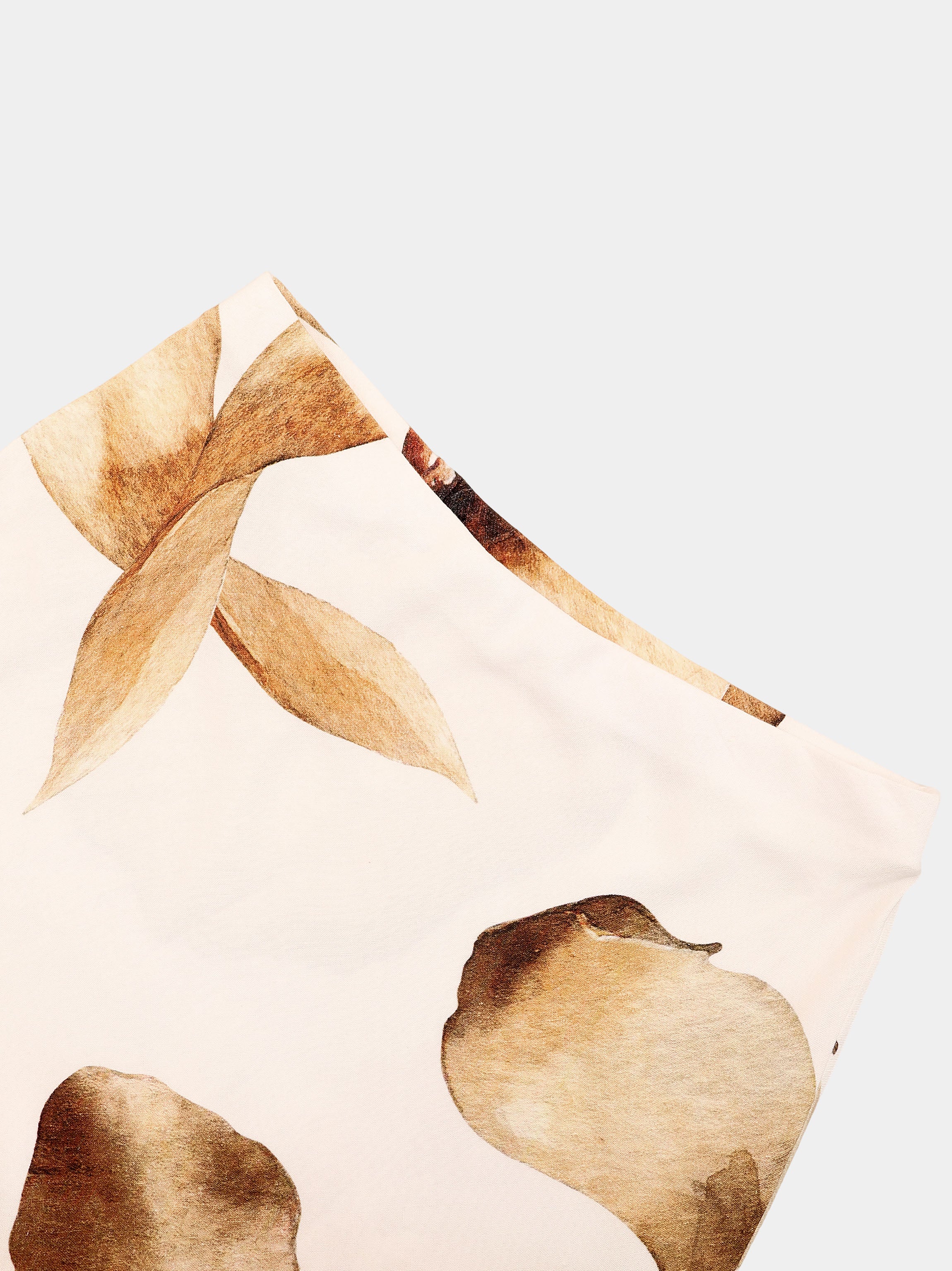 Printed Linen Blend Slip Skirt-Brown Floral