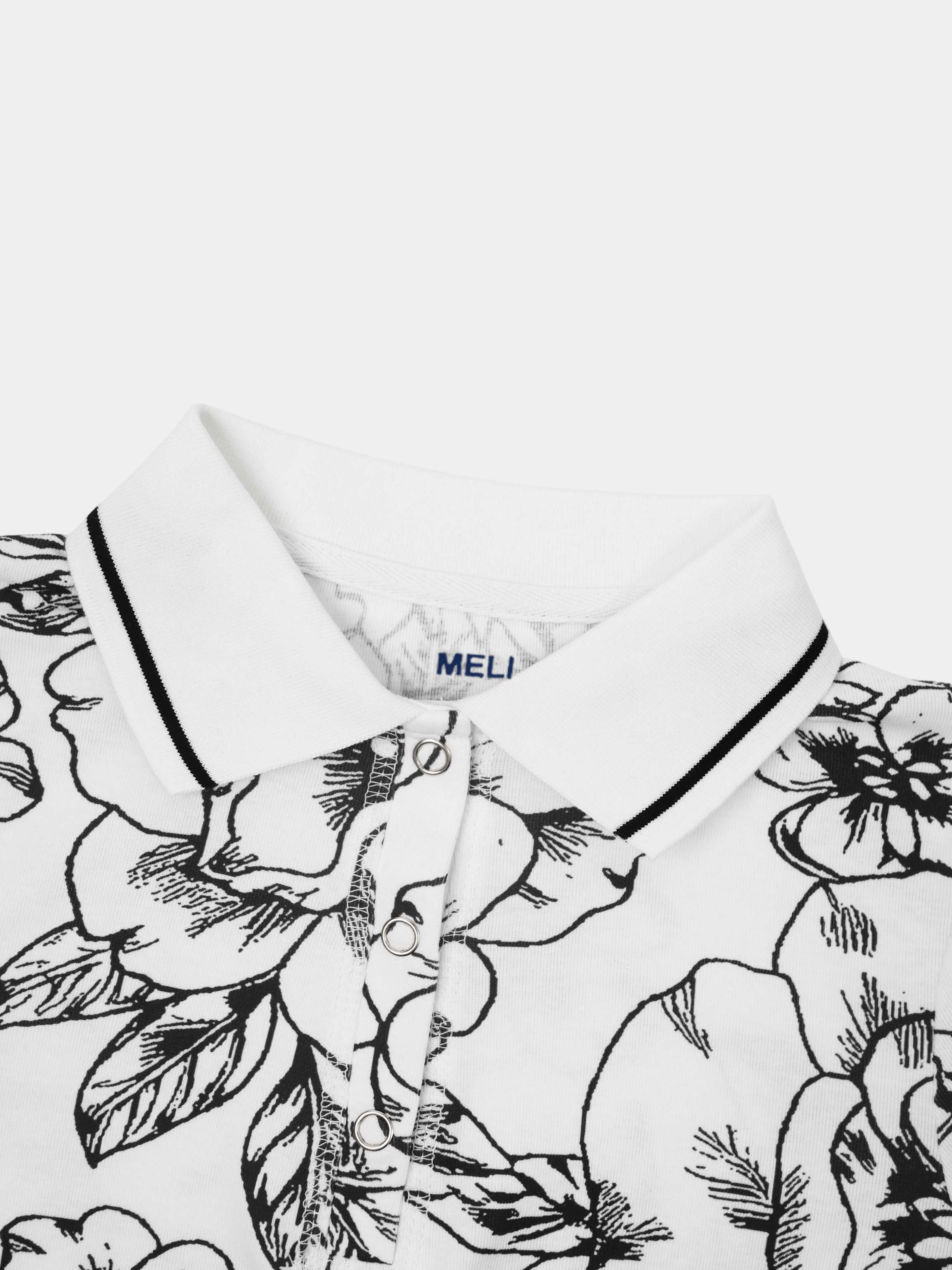 Printed Collar Snap Tee-Sketch Floral