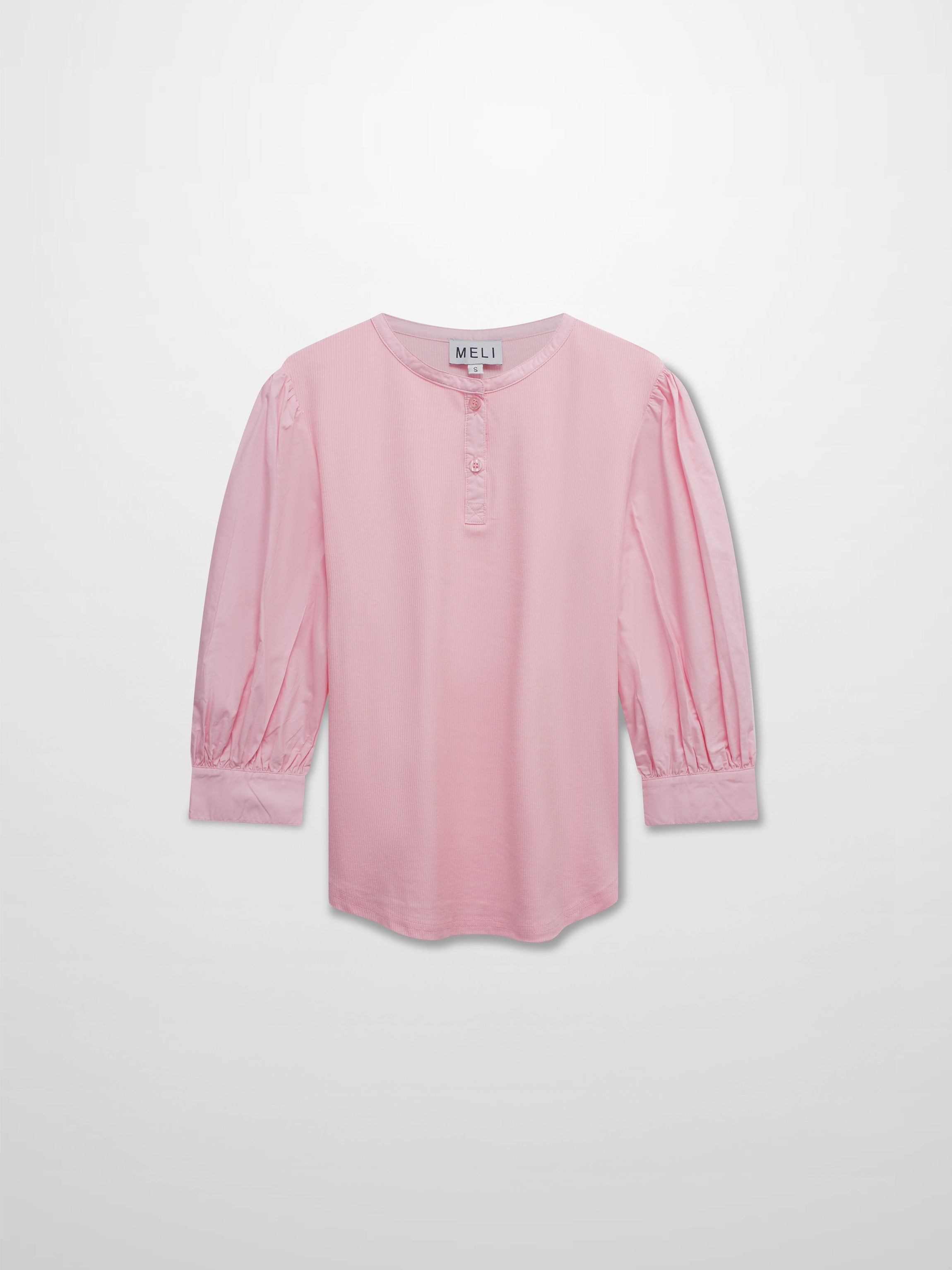 Puff Sleeve Ribbed T-Shirt-Pink