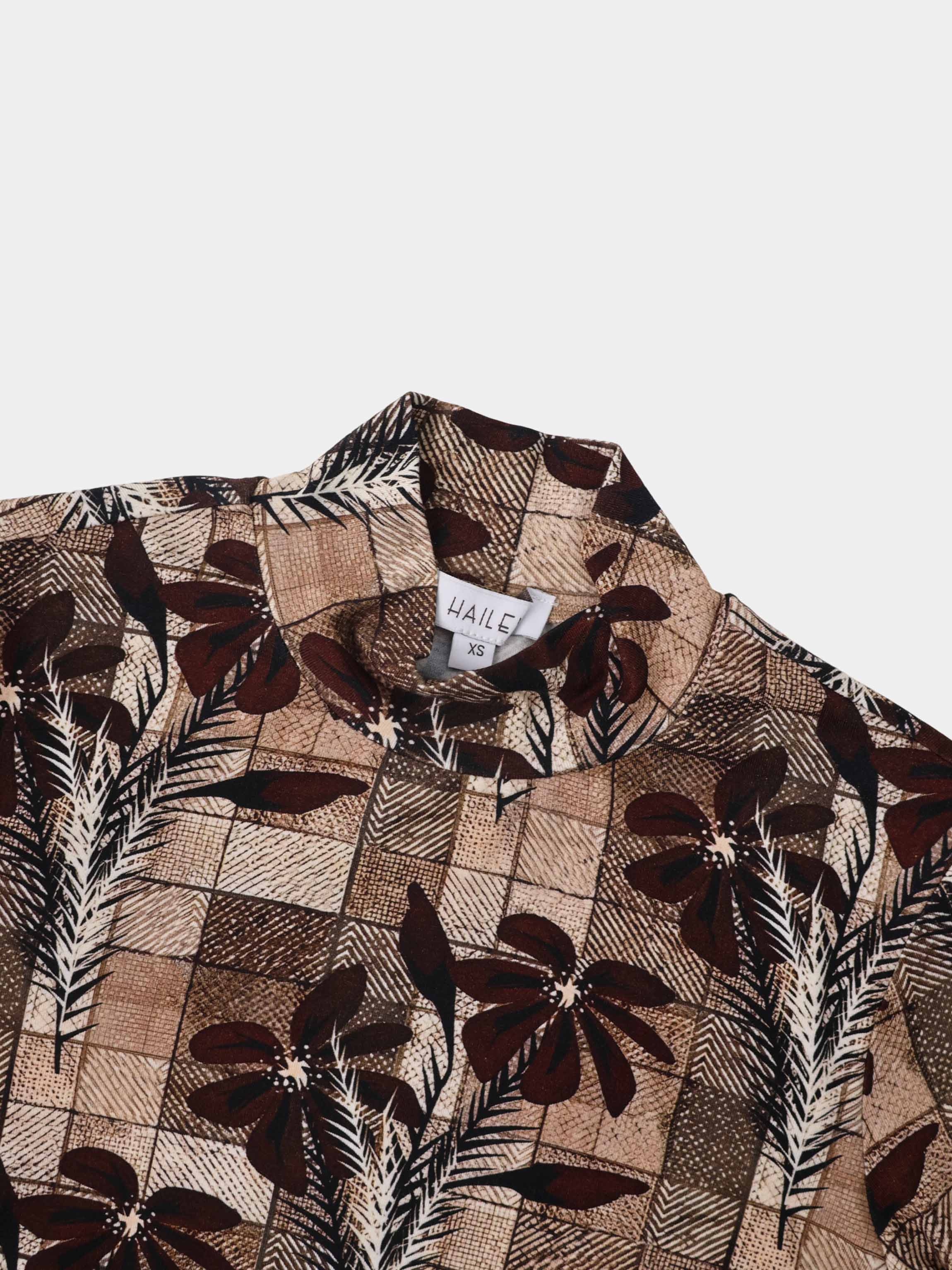 Printed Modal Turtleneck - Brown Plaid