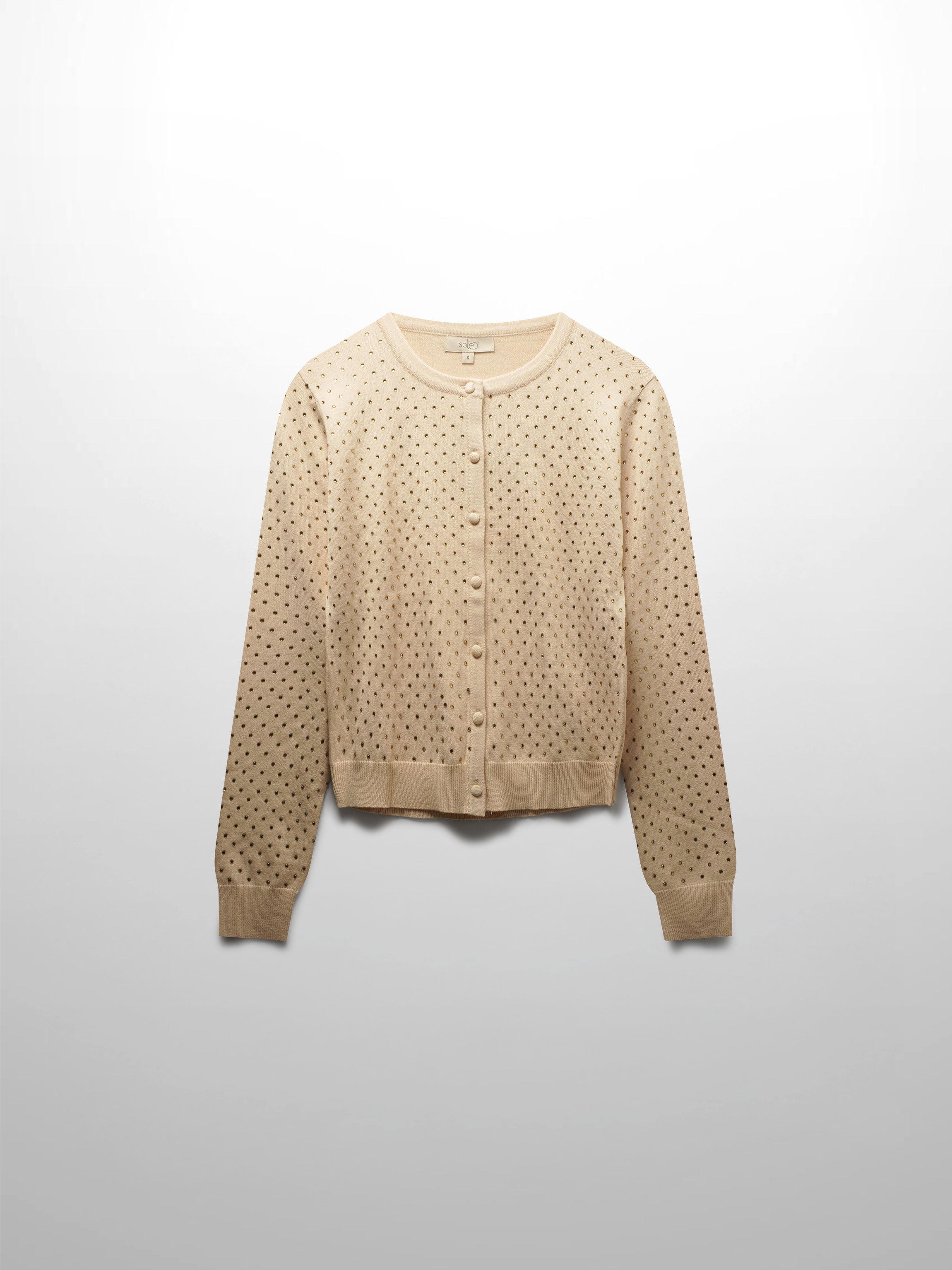 Stone Embellished Crew Cardigan-Vanilla