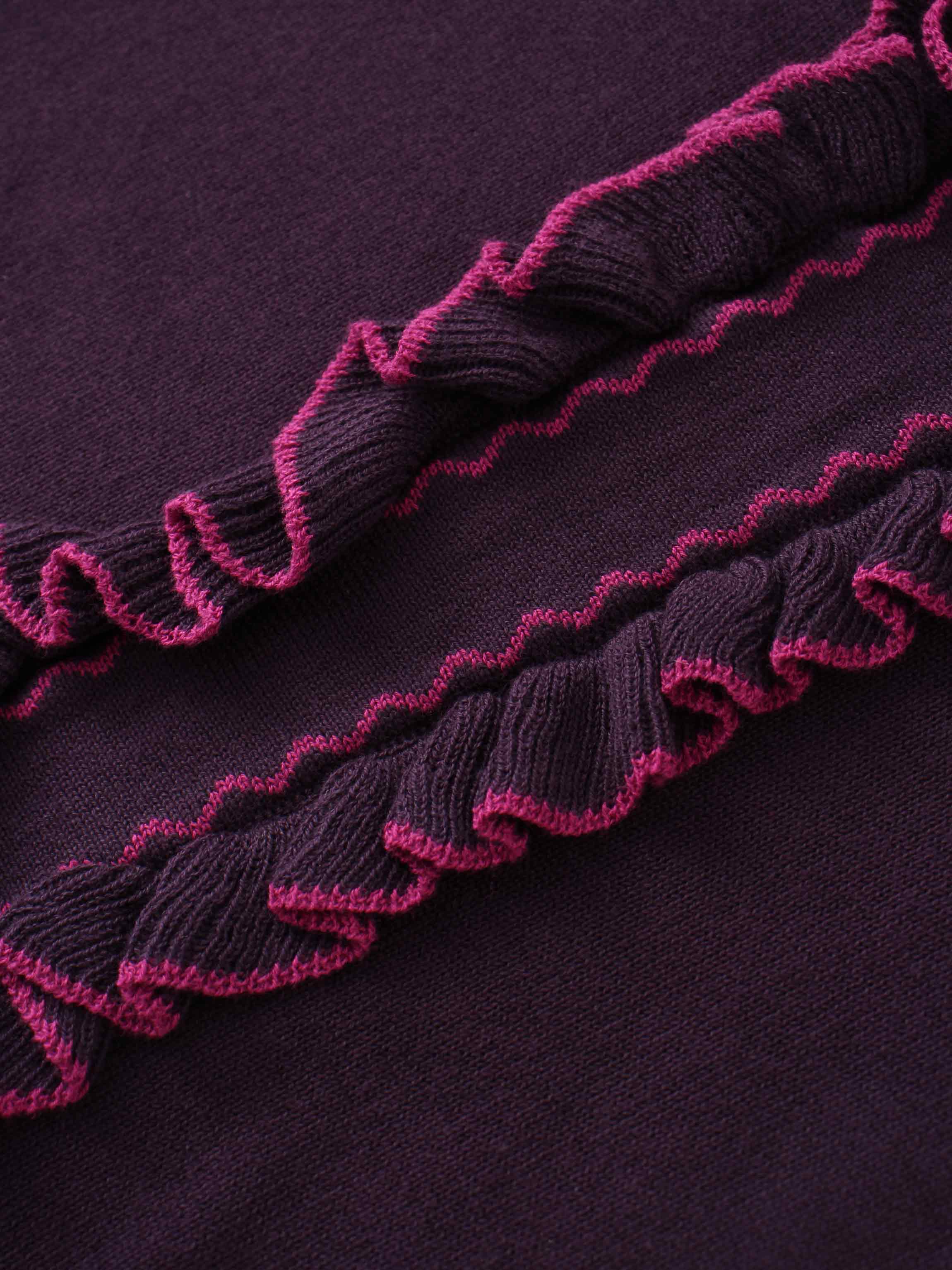 Ruffle Detail Sweater-Wine/Fuchsia