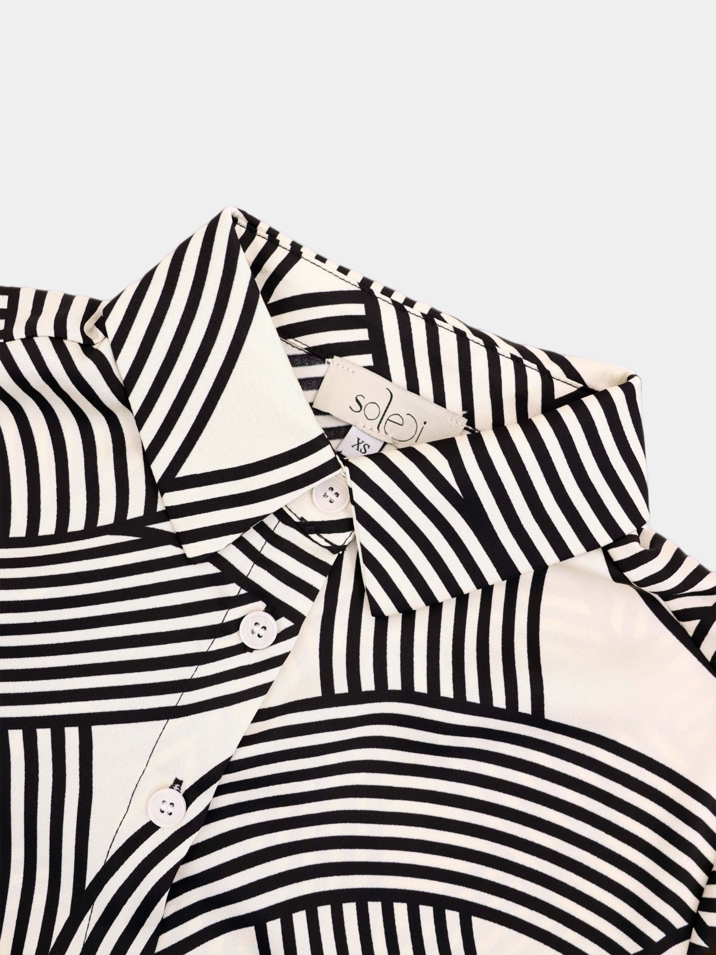 Button Down Print Blouse-Geometric Lines