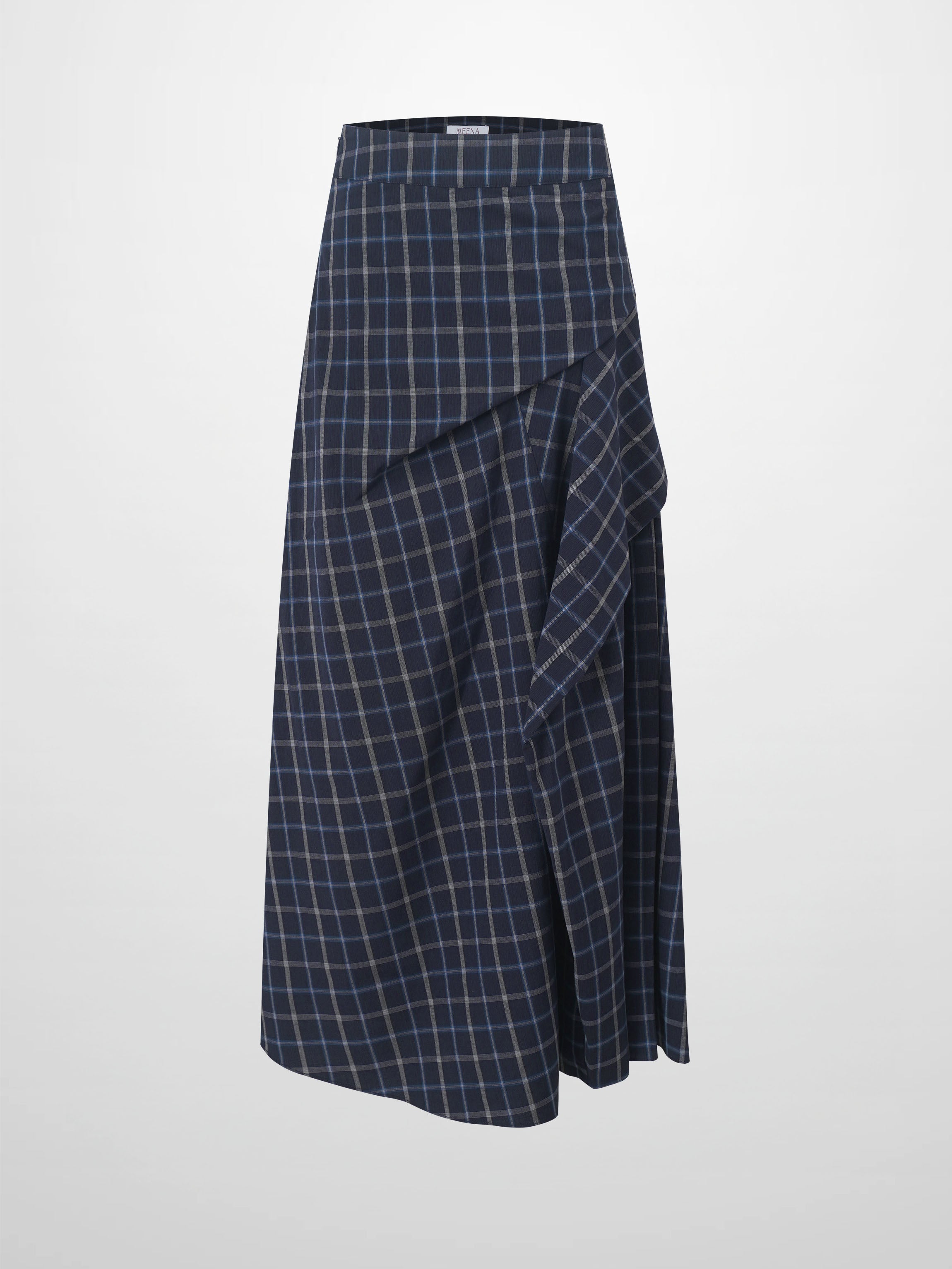 Gathered Overlay Skirt-Blue Plaid