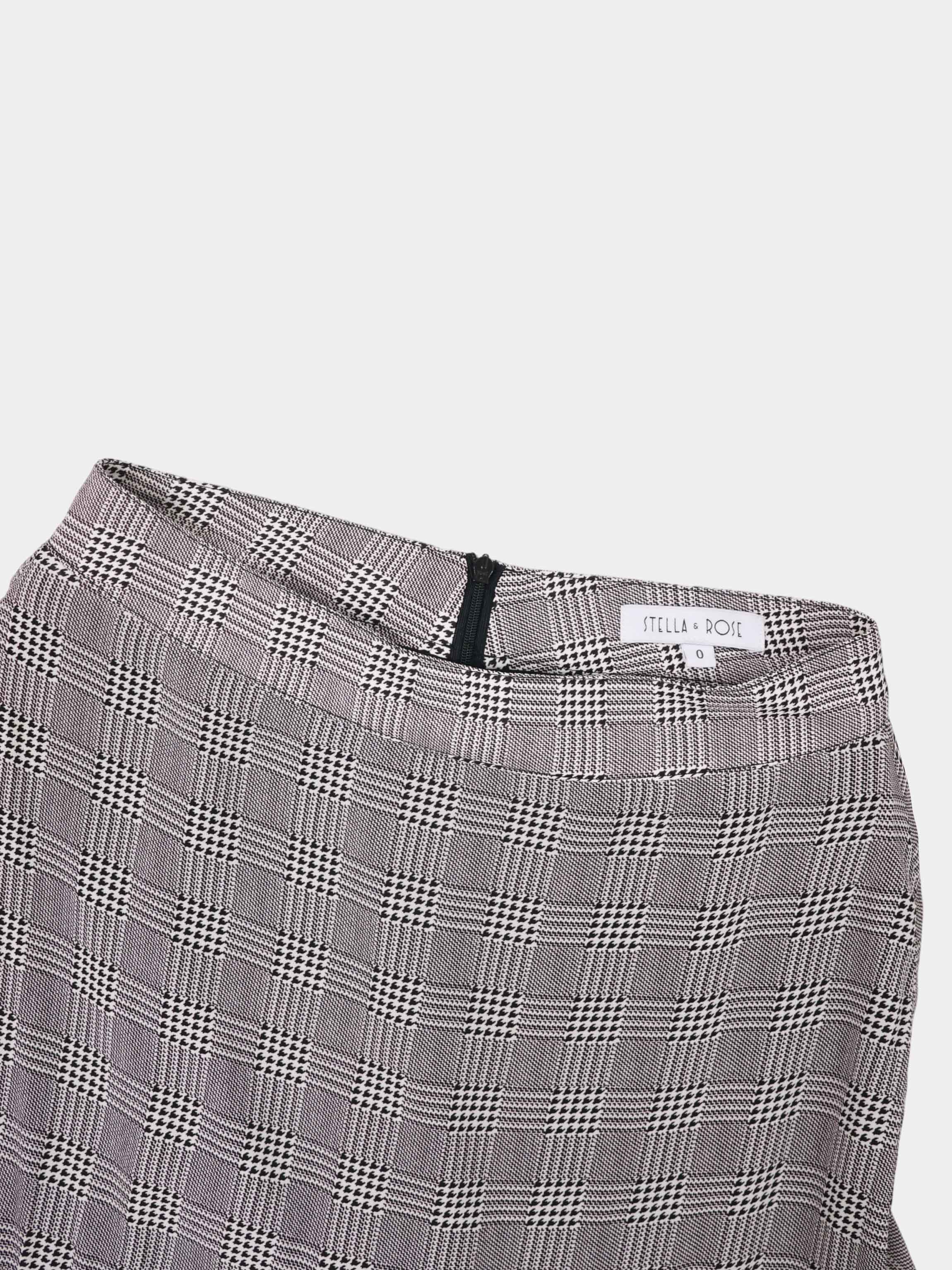 Houndstooth Pleat bottom Skirt-Black/White